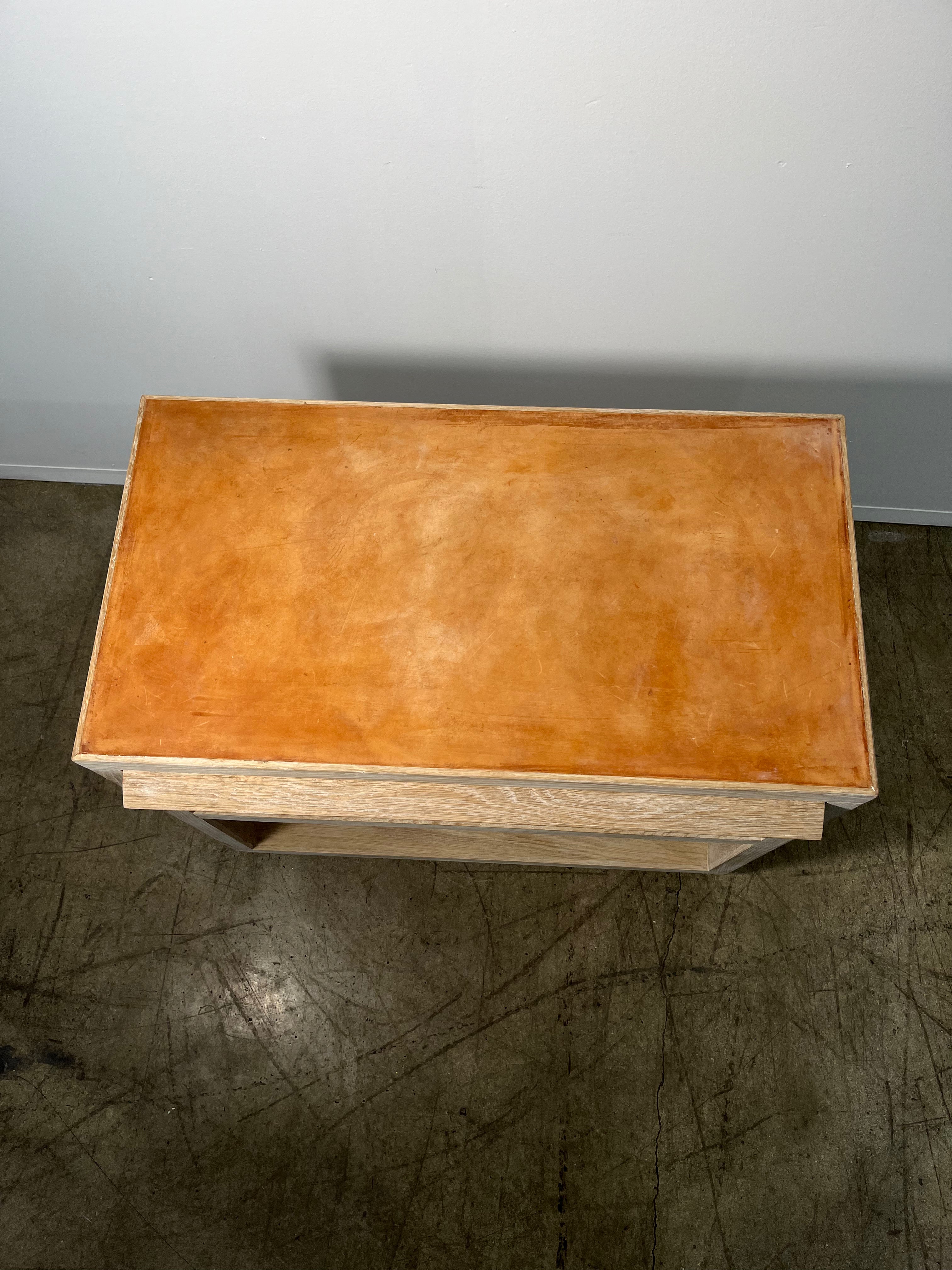 Lucca Studio Paola Night Stand of Oak with Vintage Leather Top