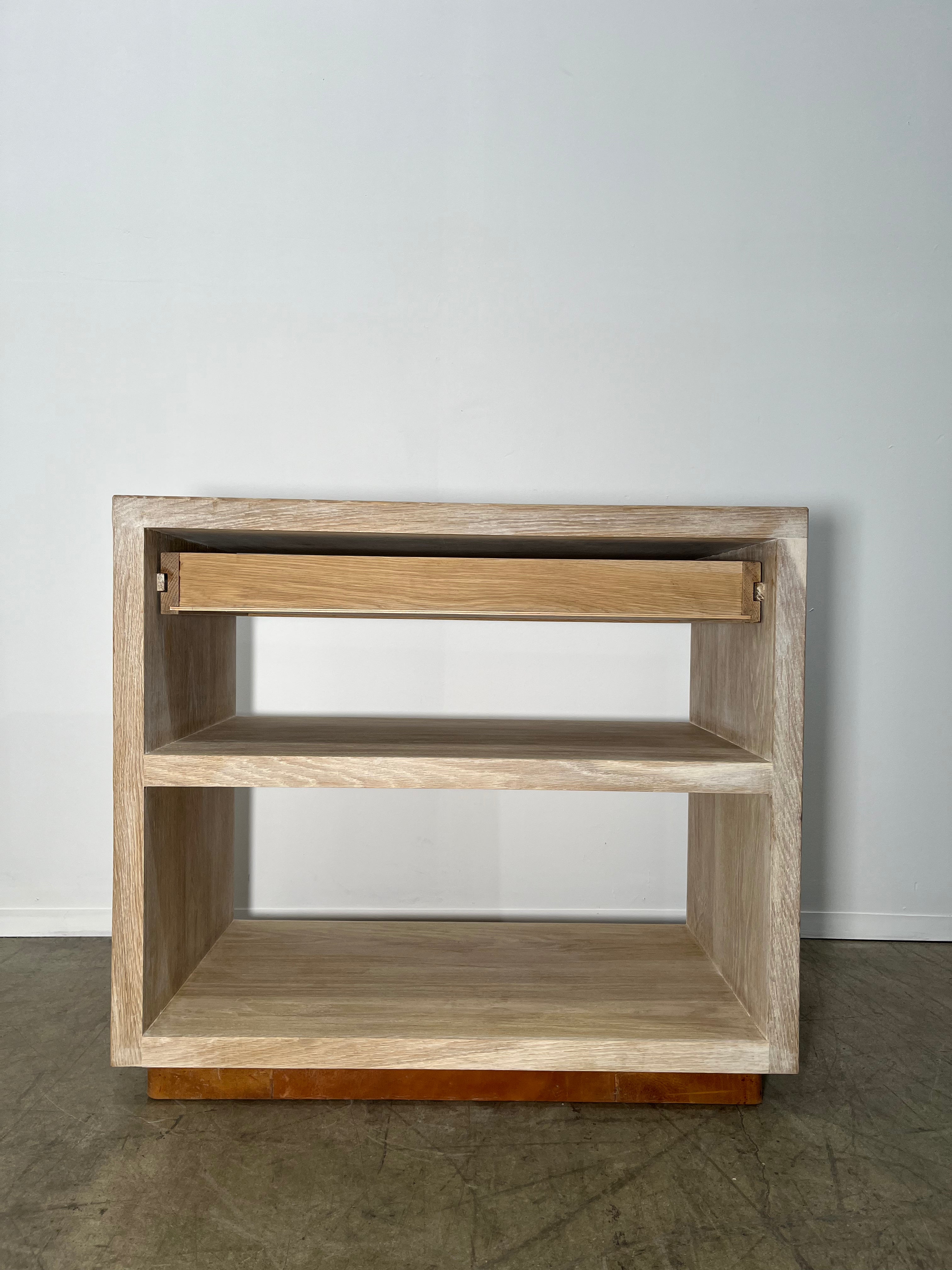 Lucca Studio Paola Night Stand of Oak with Vintage Leather Top