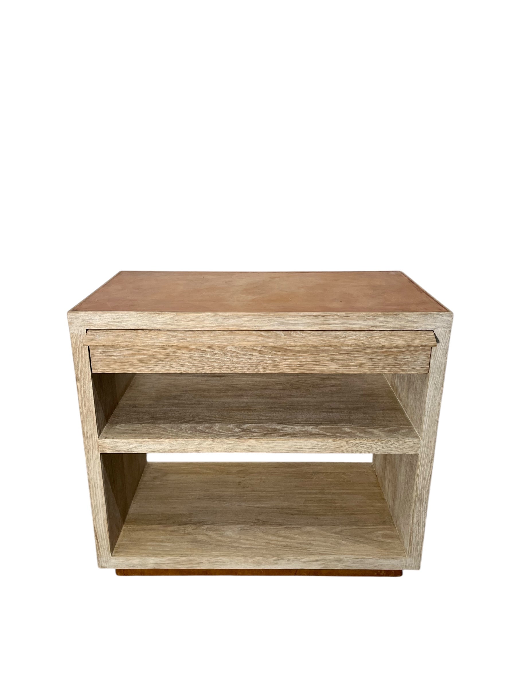 Lucca Studio Paola Night Stand of Oak with Vintage Leather Top