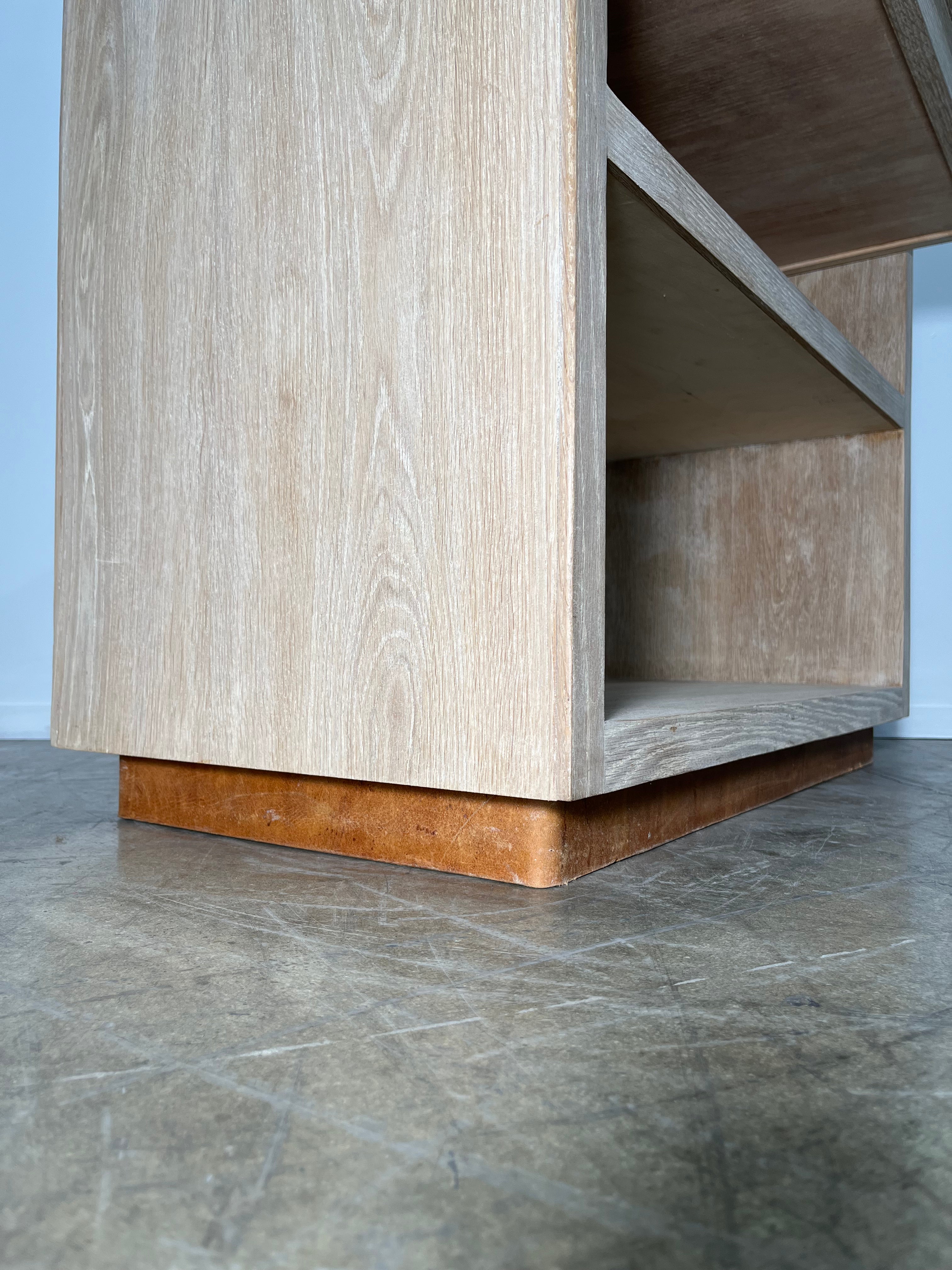 Lucca Studio Paola Night Stand of Oak with Vintage Leather Top