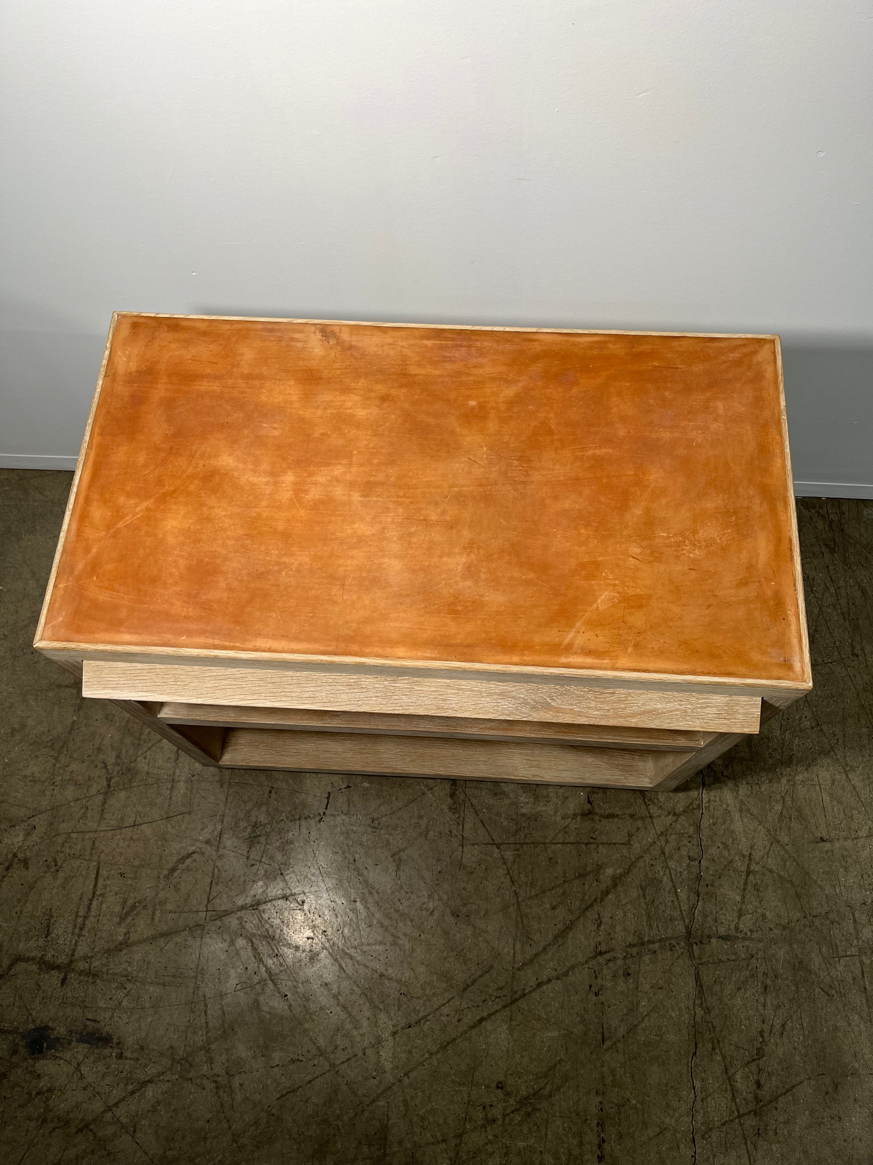 Lucca Studio Paola Night Stand of Oak with Vintage Leather Top