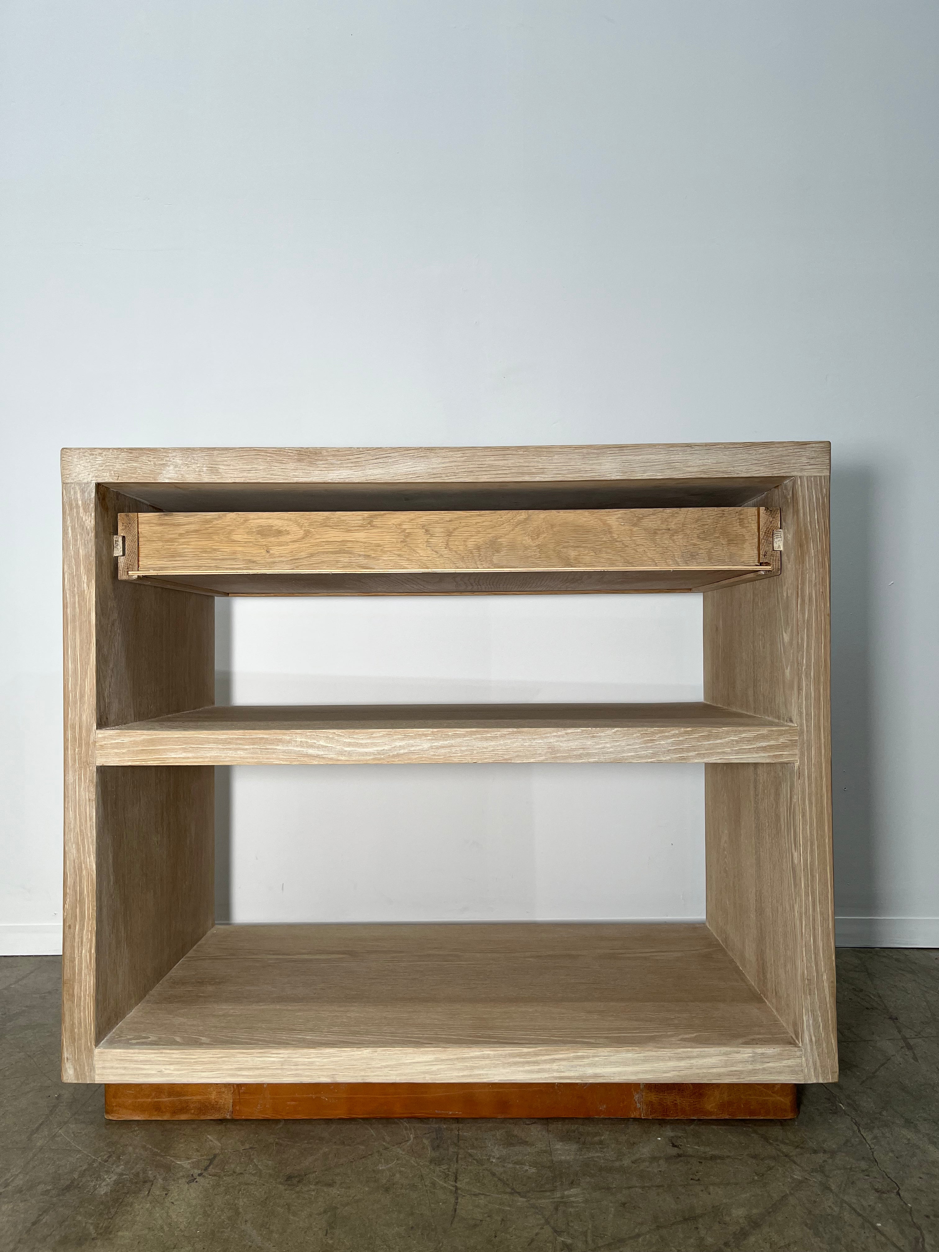 Lucca Studio Paola Night Stand of Oak with Vintage Leather Top