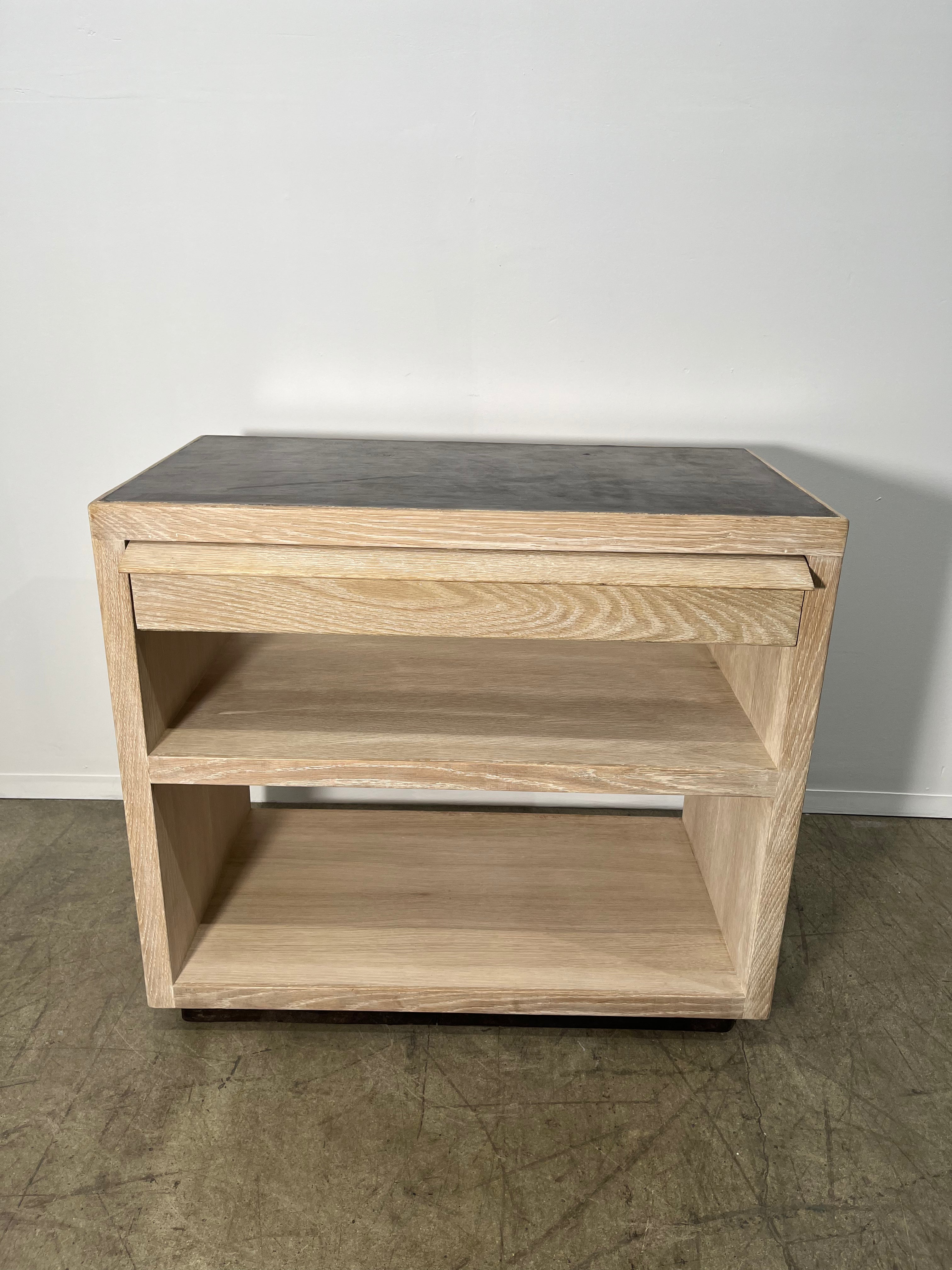 Lucca Studio Paola Night Stand of Oak with Vintage Leather Top