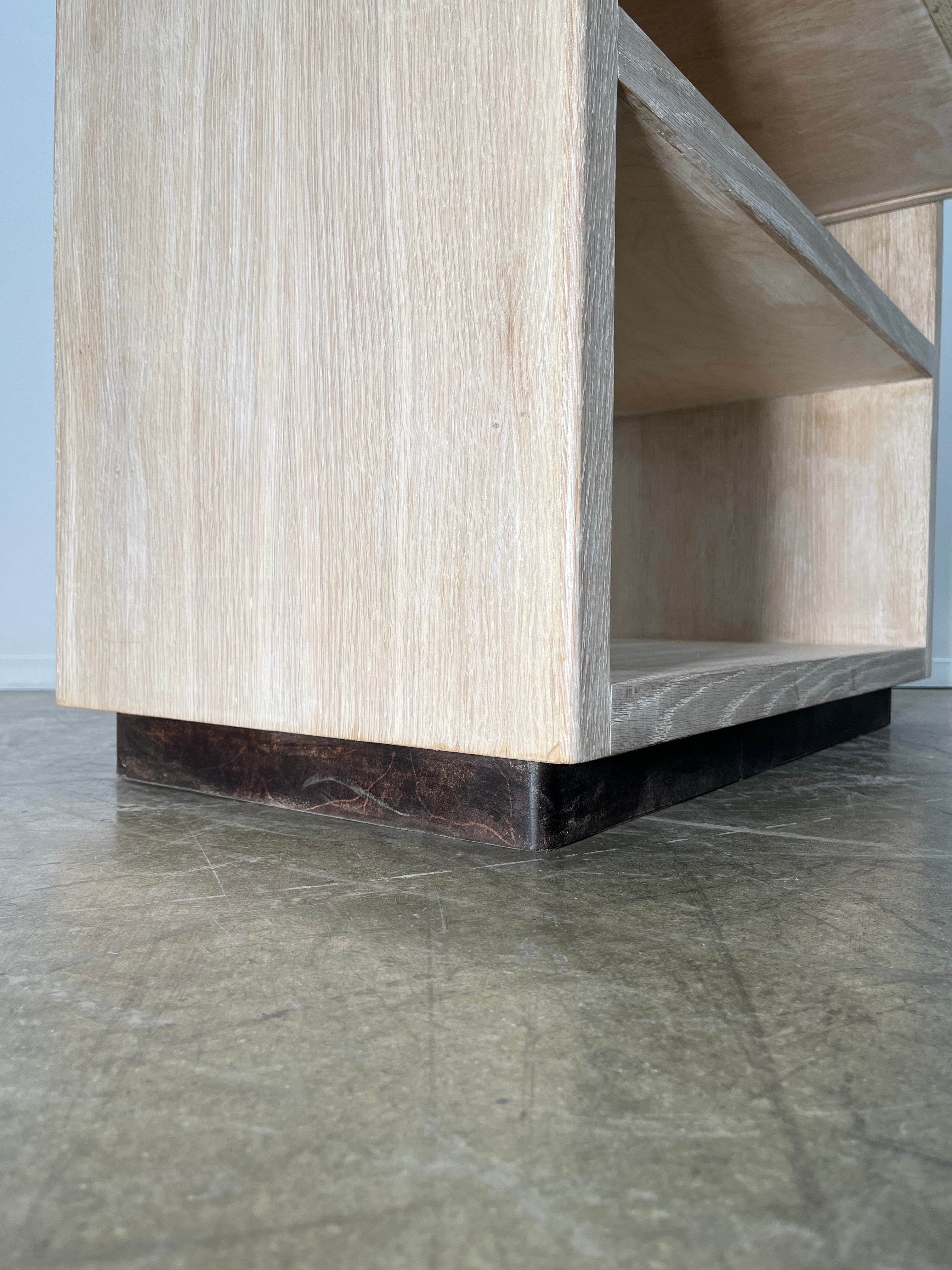Lucca Studio Paola Night Stand of Oak with Vintage Leather Top