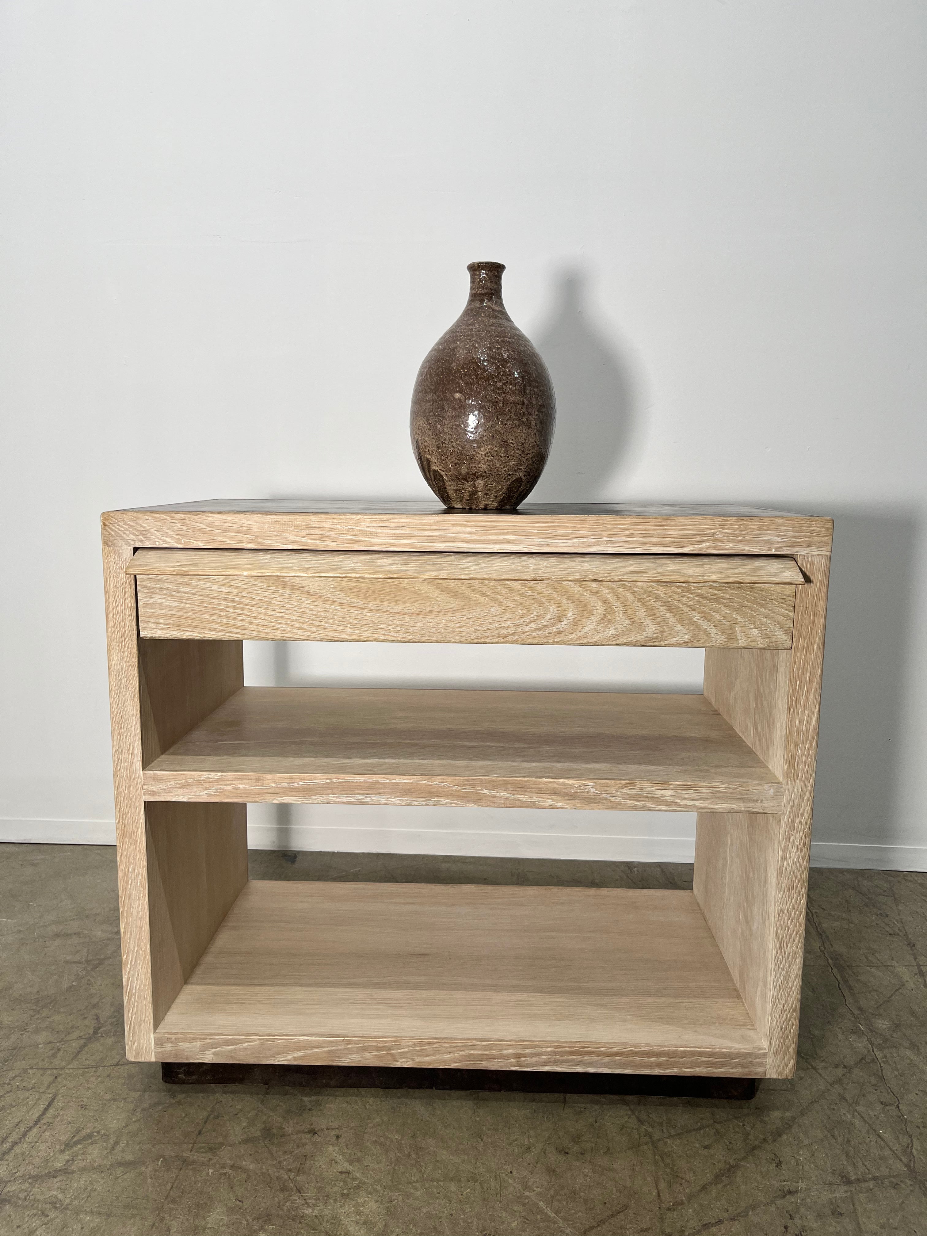 Lucca Studio Paola Night Stand of Oak with Vintage Leather Top