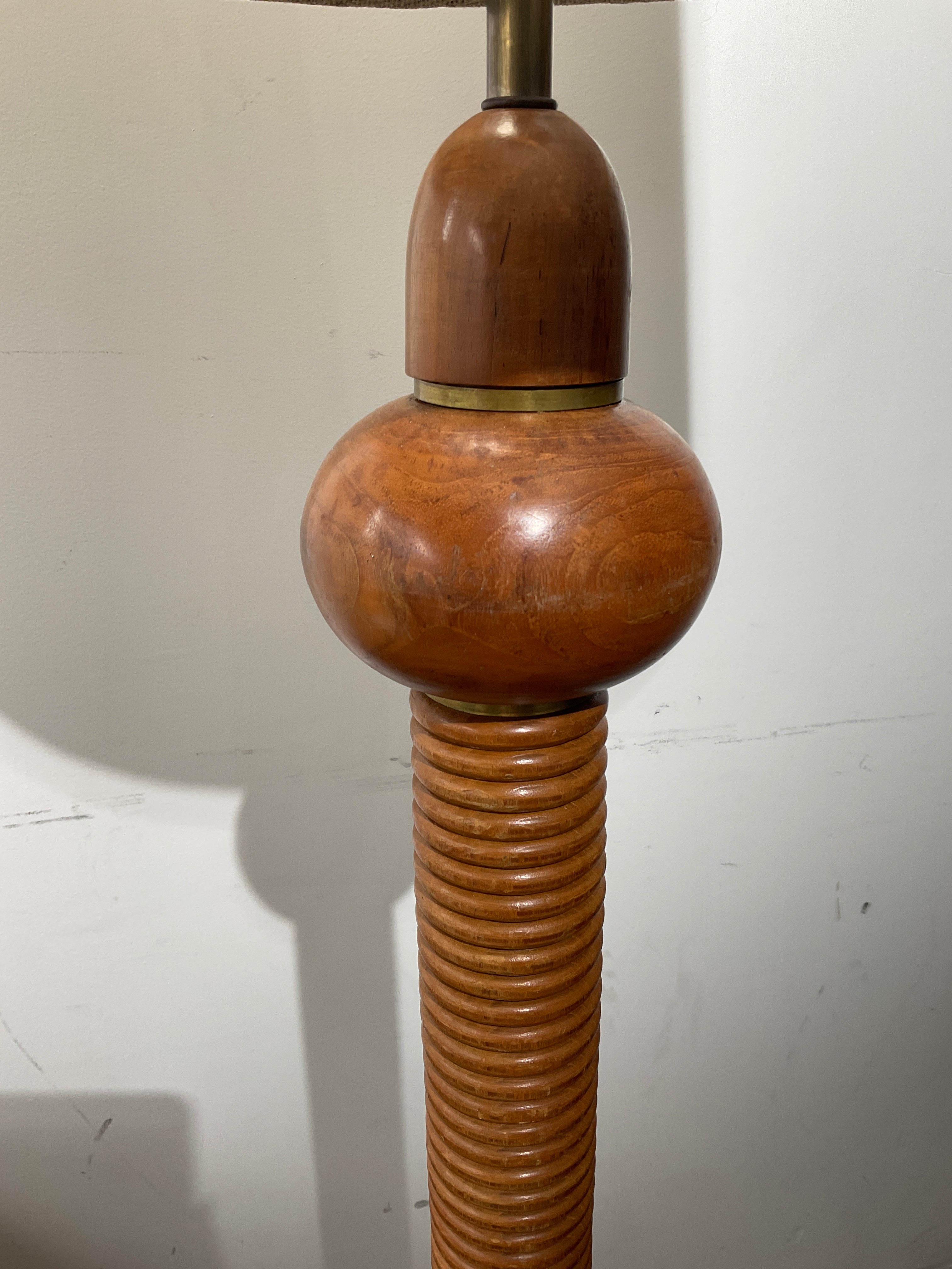 Amsterdam School Oak floor lamp, with custom shade