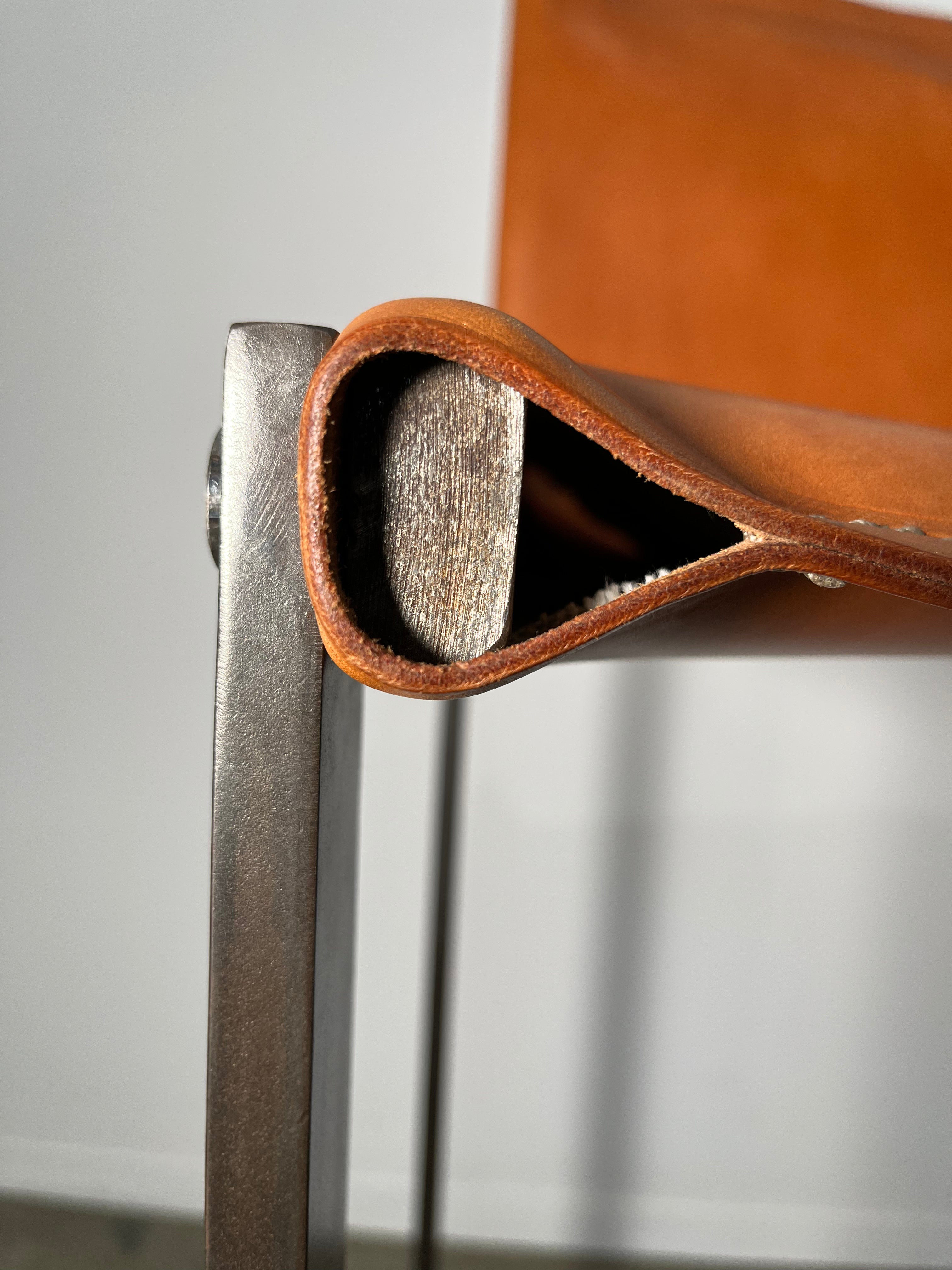 Pair of Limited Edition Saddle Leather Bar Stools