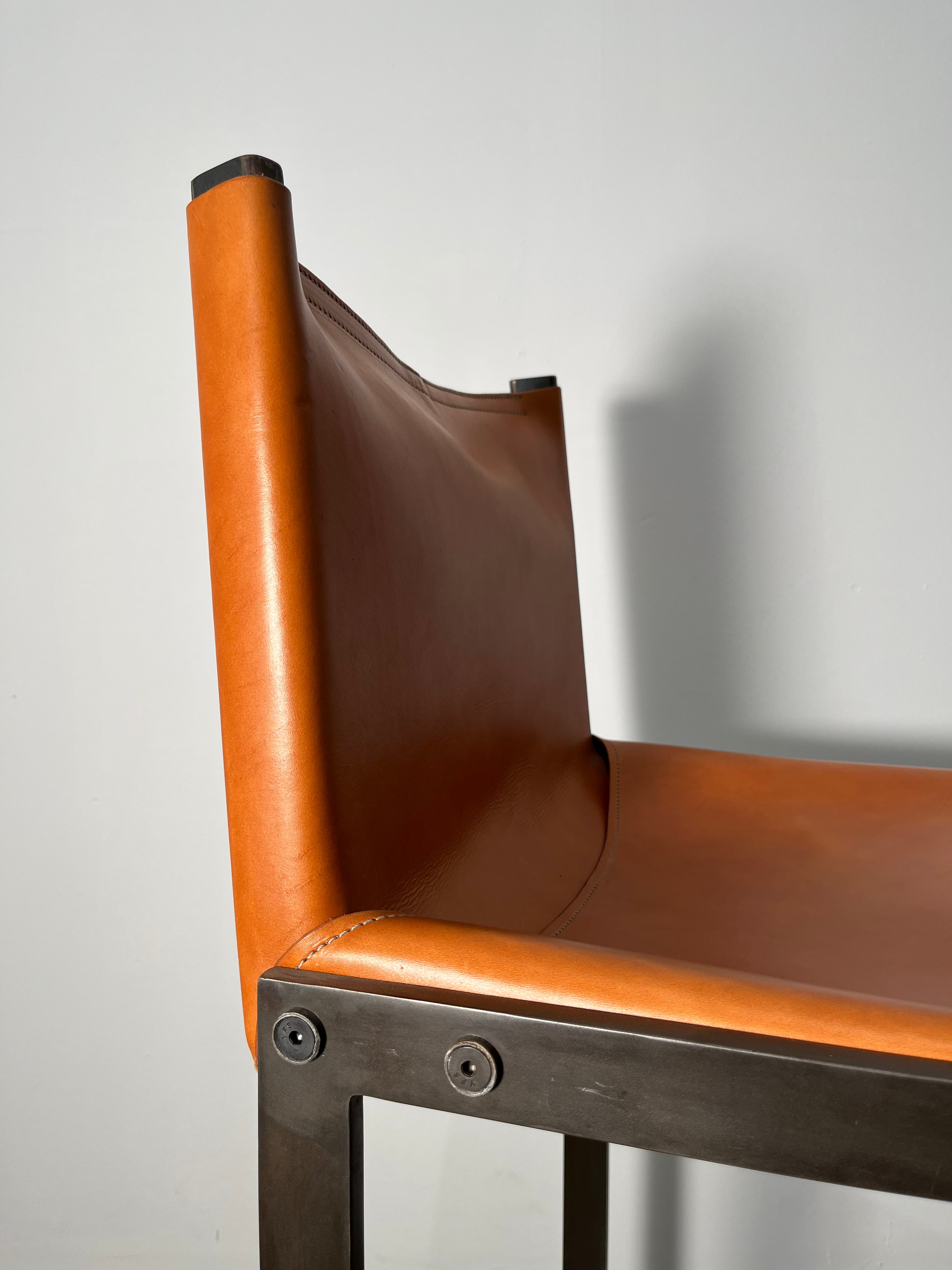 Pair of Limited Edition Saddle Leather Bar Stools