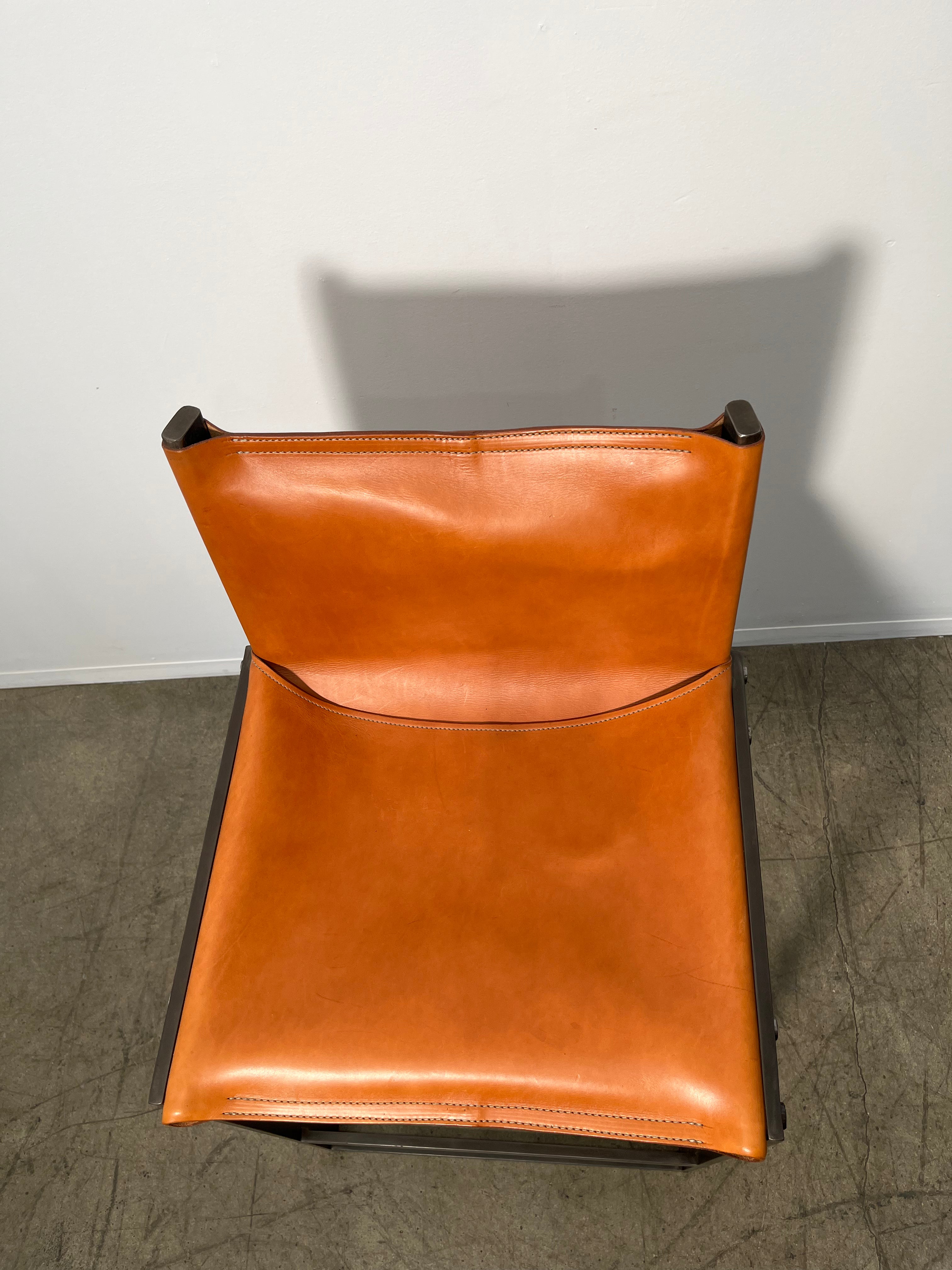 Pair of Limited Edition Saddle Leather Bar Stools