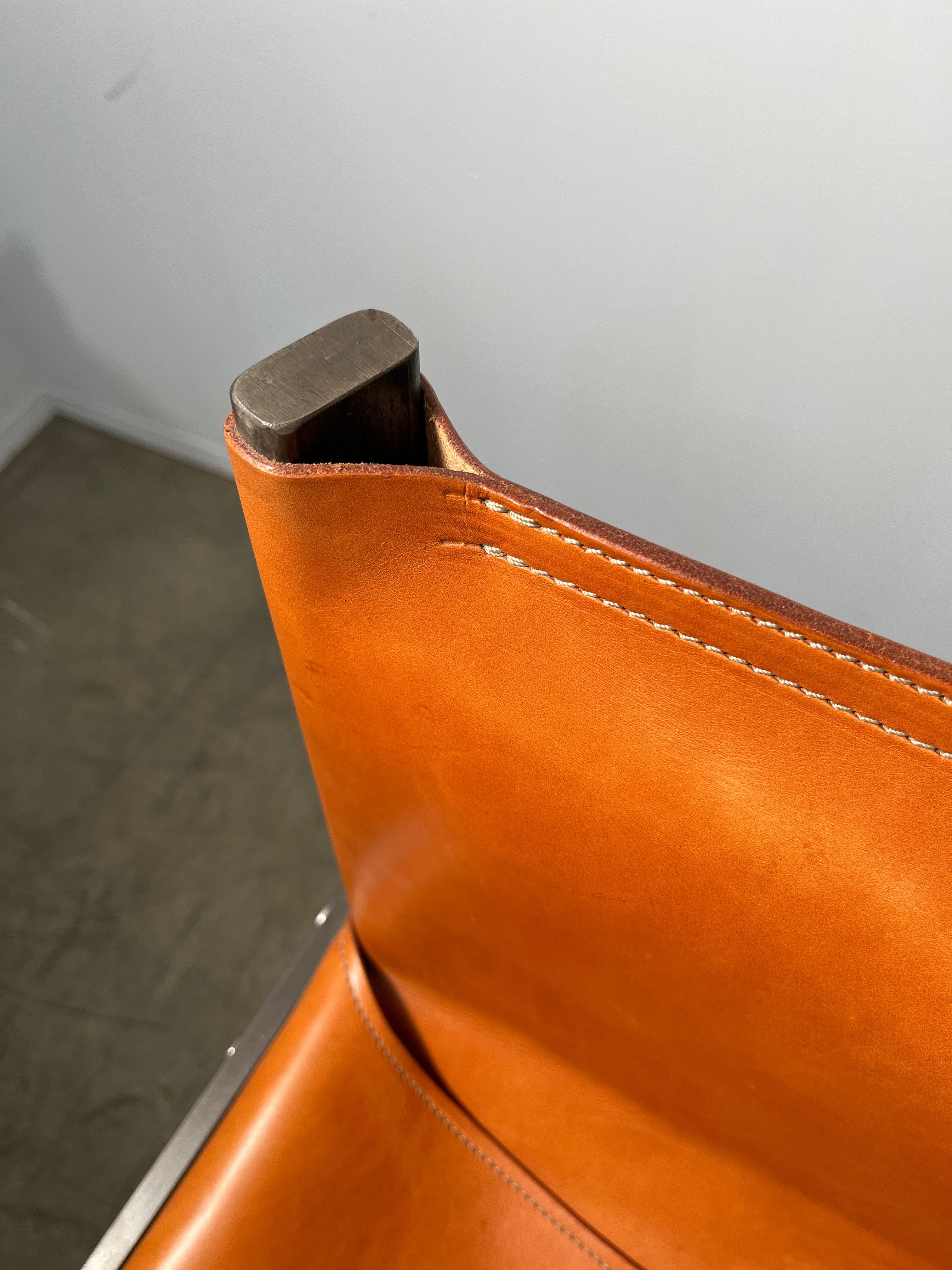 Pair of Limited Edition Saddle Leather Bar Stools
