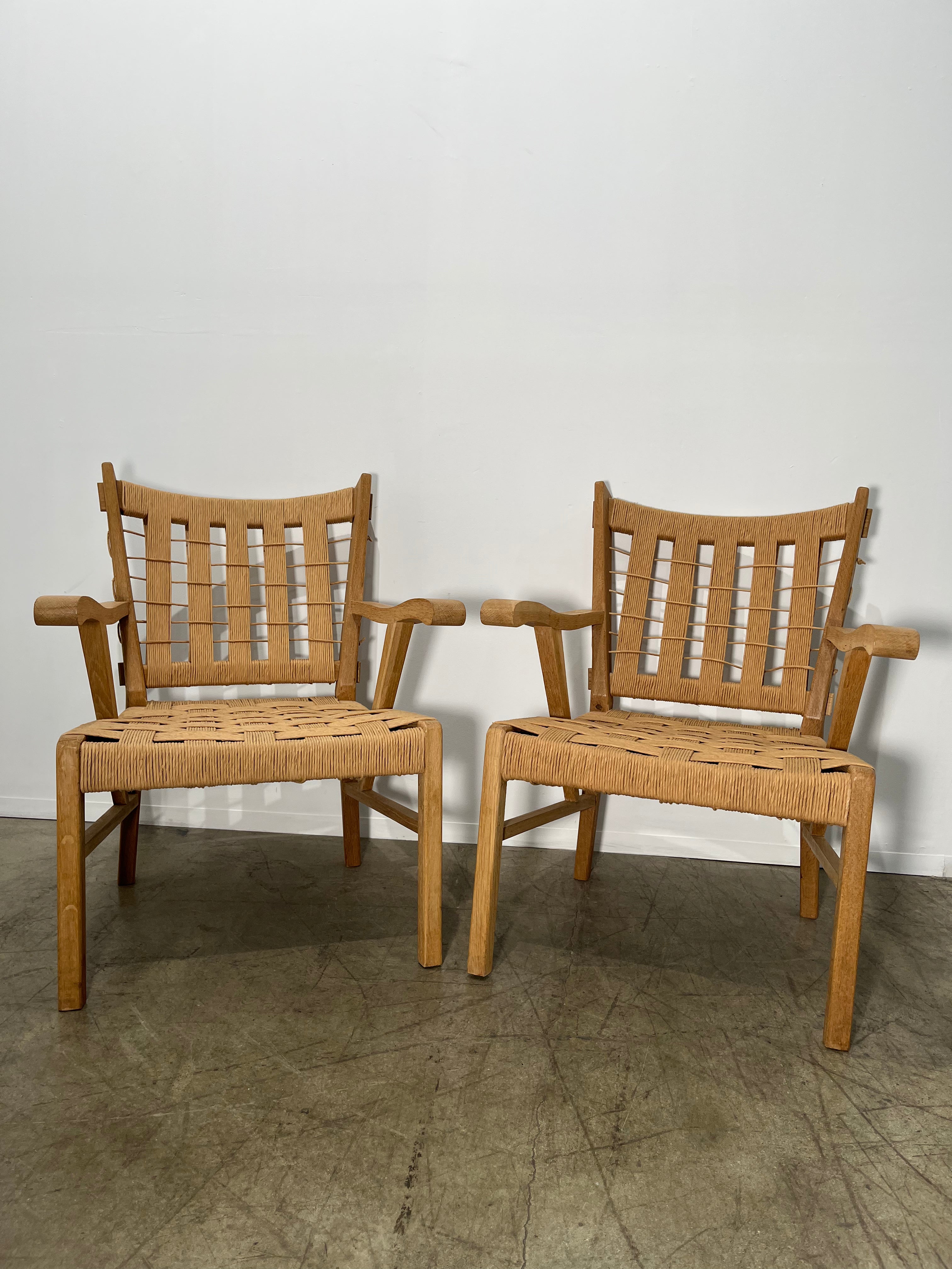 Pair of Limited Edition Franc Oak and Cord Arm Chairs