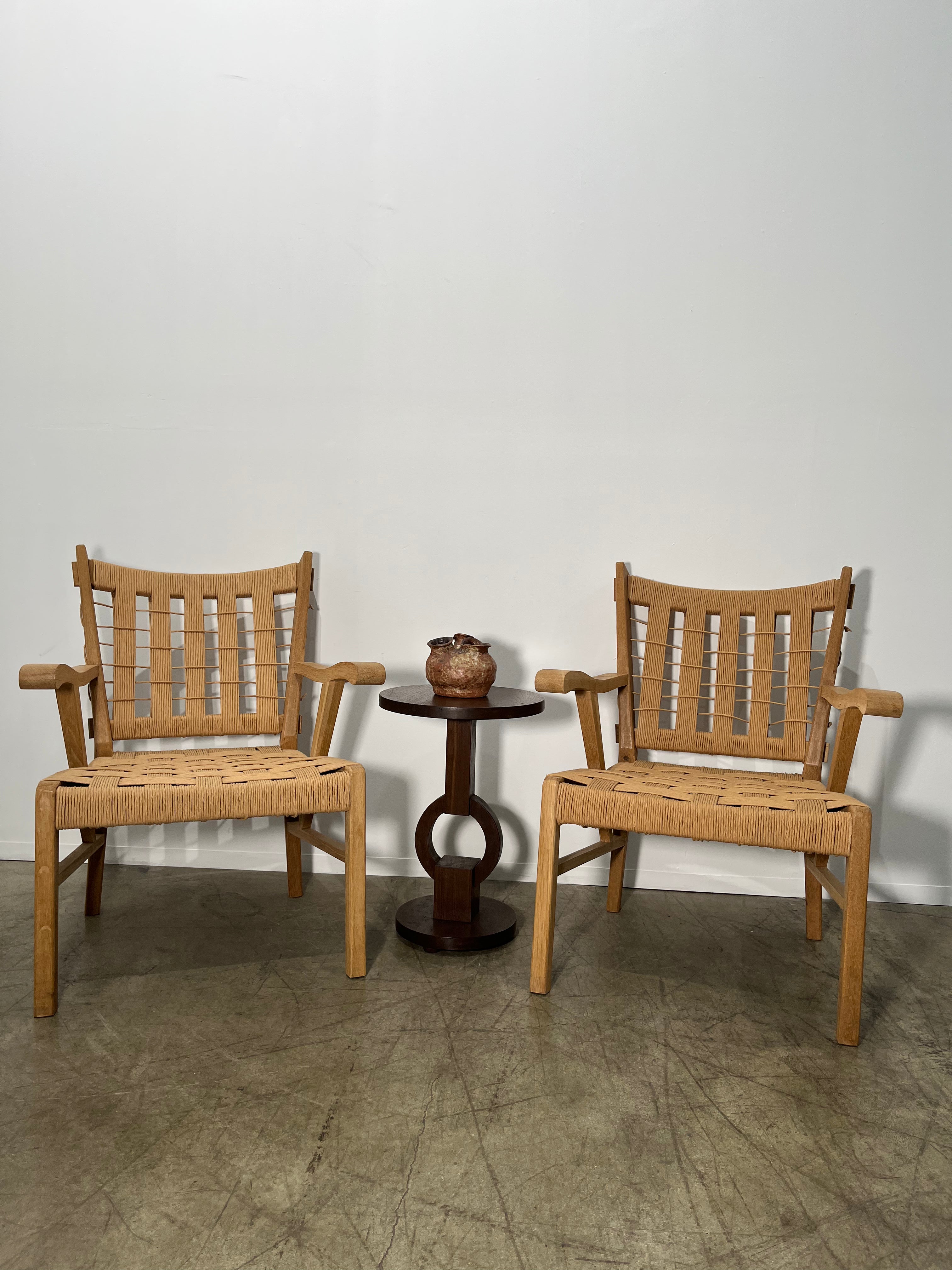 Pair of Limited Edition Franc Oak and Cord Arm Chairs