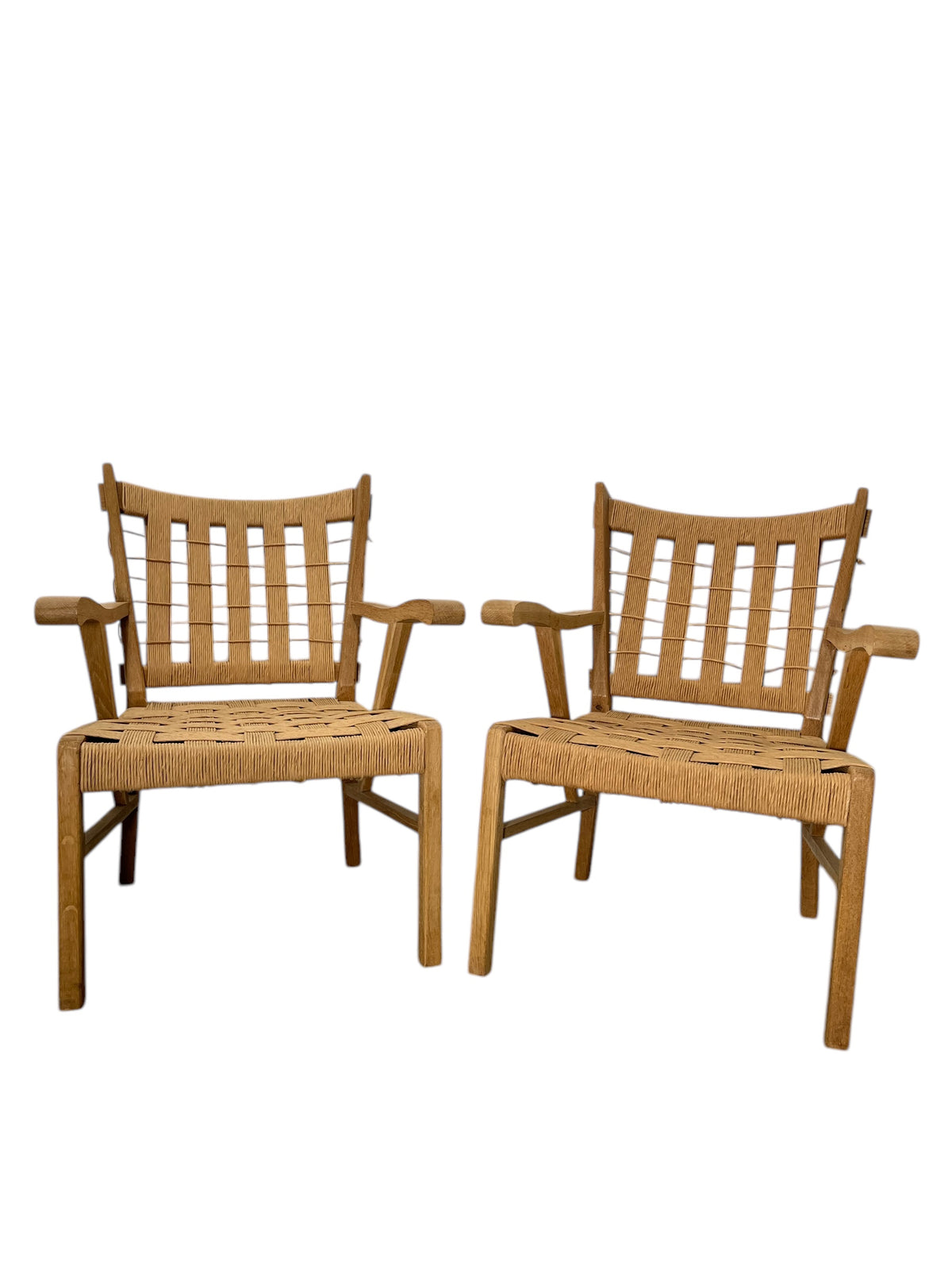 Pair of Limited Edition Franc Oak and Cord Arm Chairs