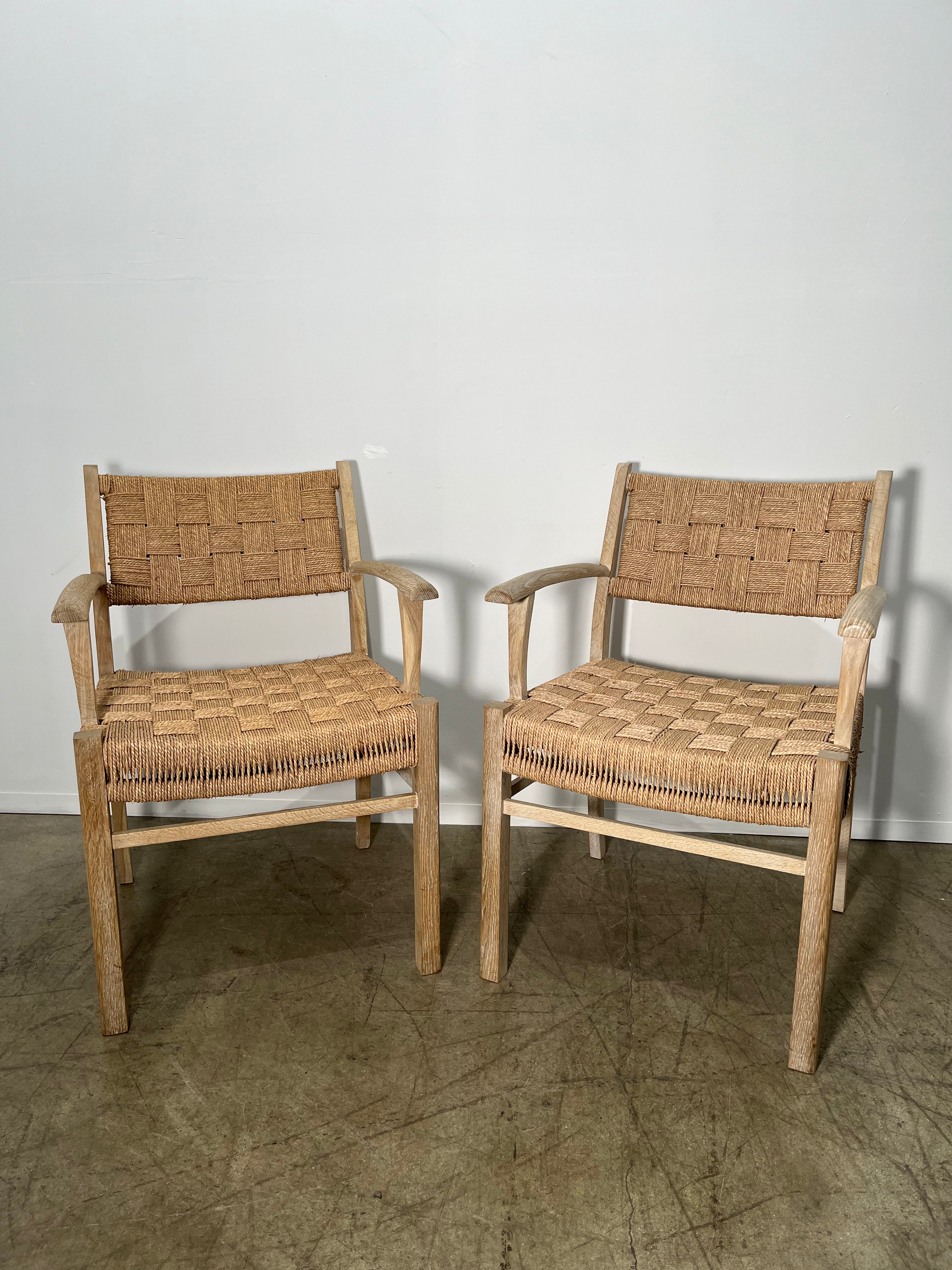 Pair of Oak and Woven Seagrass Arm Chairs