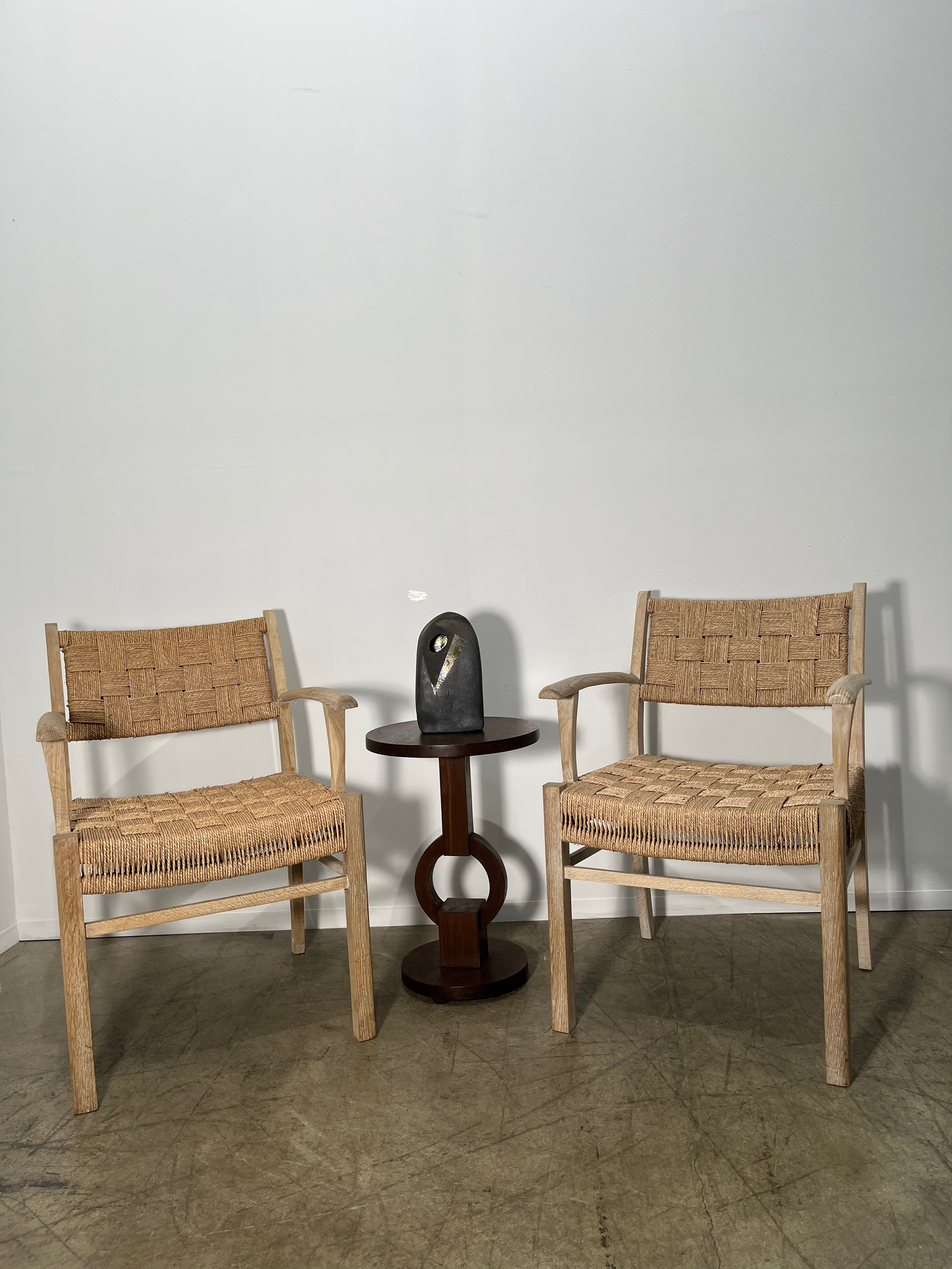 Pair of Oak and Woven Seagrass Arm Chairs