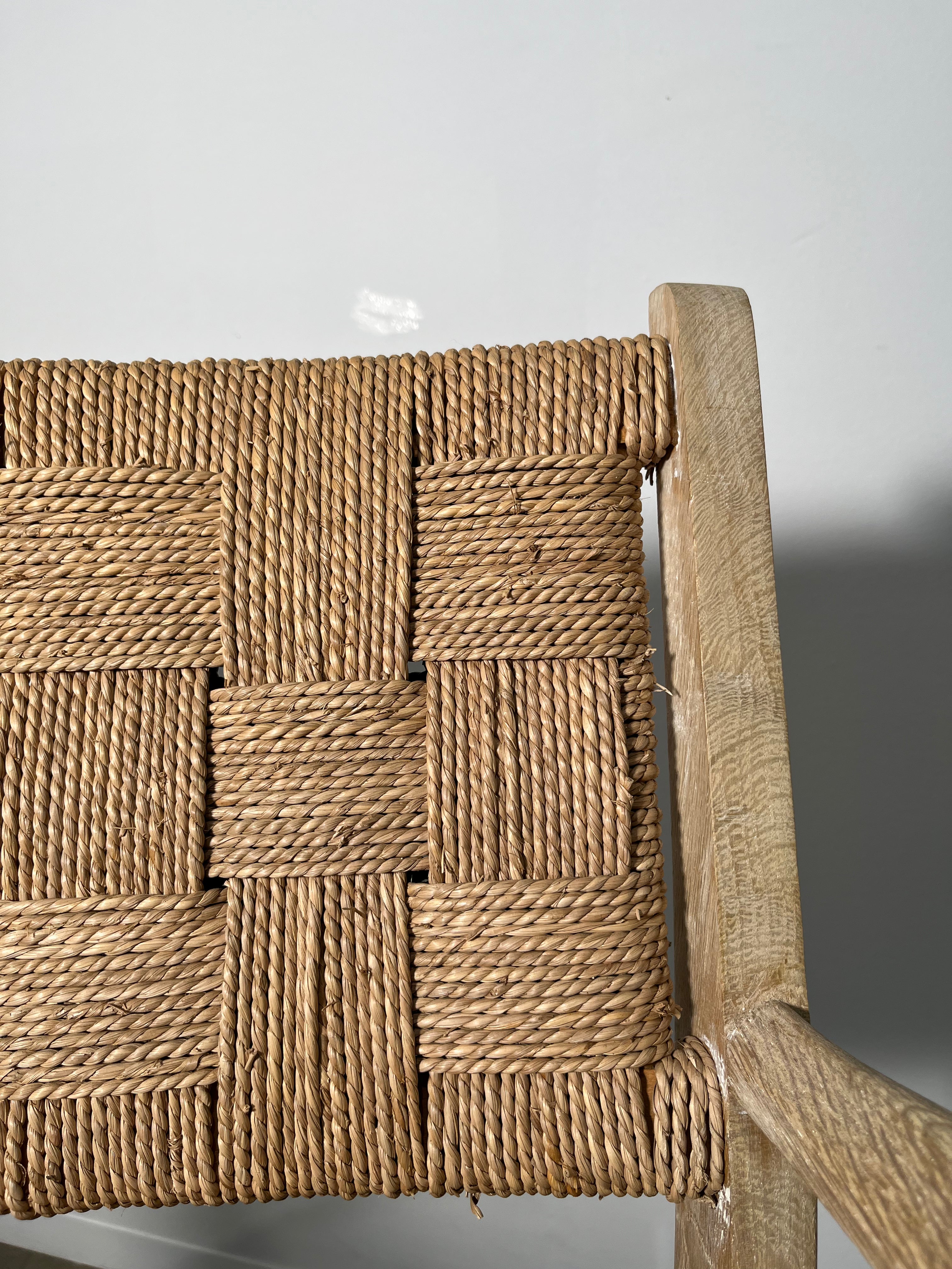Pair of Oak and Woven Seagrass Arm Chairs