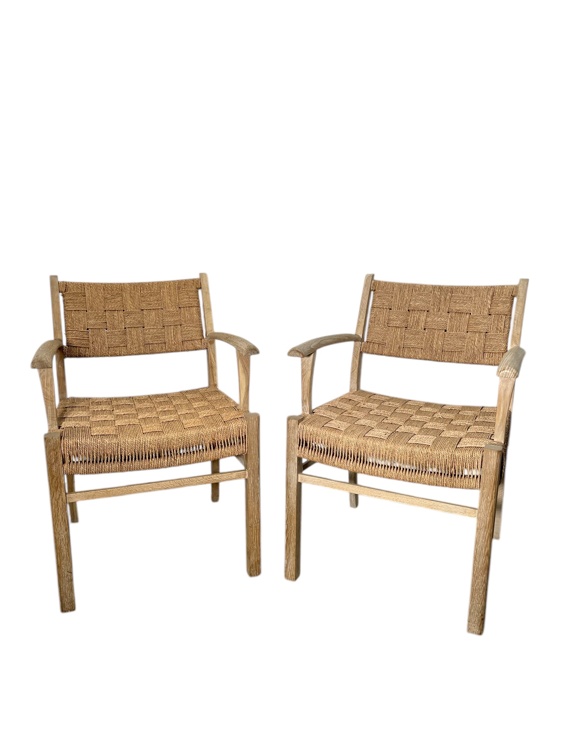 Pair of Oak and Woven Seagrass Arm Chairs