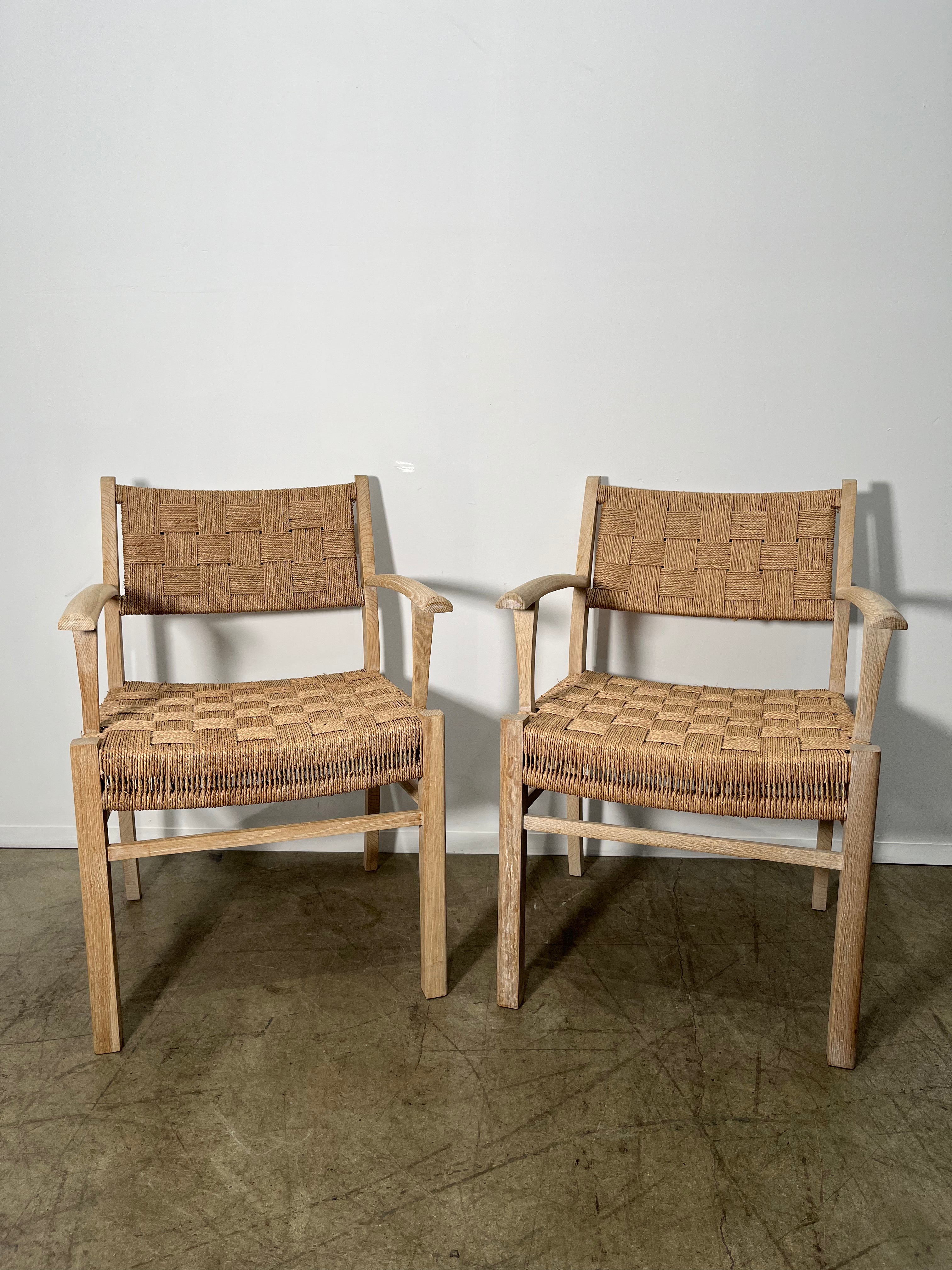 Pair of Oak and Woven Seagrass Arm Chairs