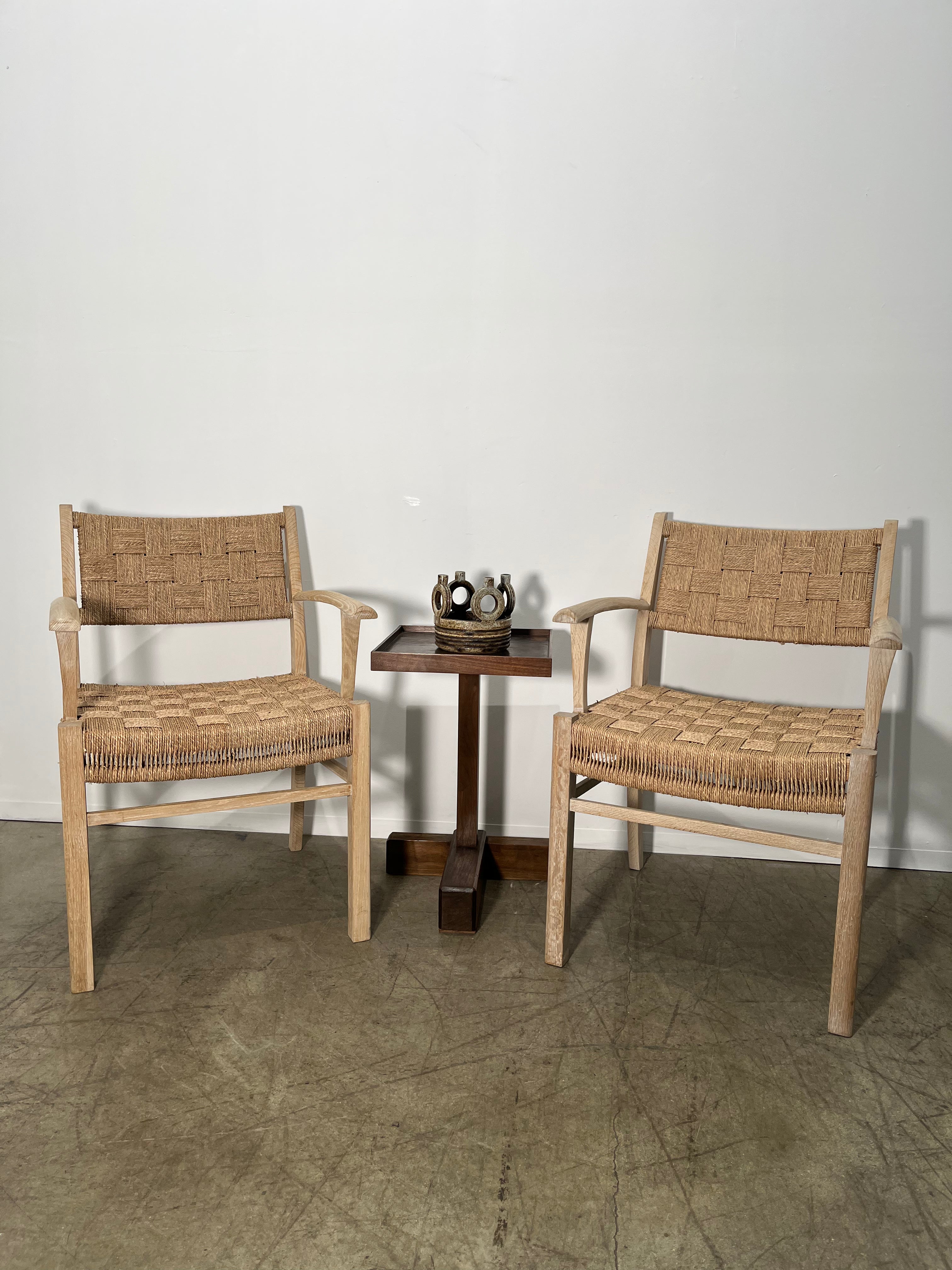 Pair of Oak and Woven Seagrass Arm Chairs