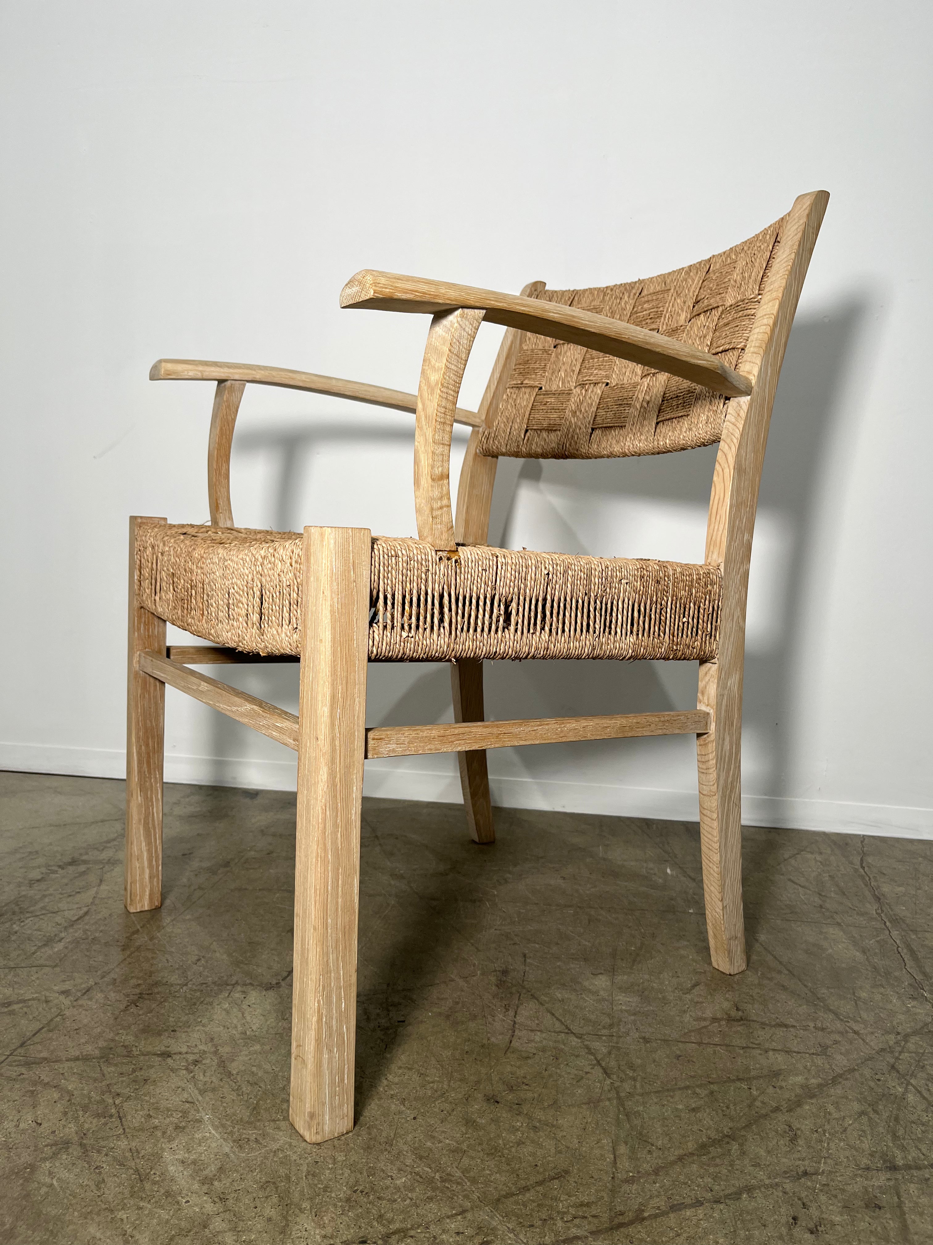 Pair of Oak and Woven Seagrass Arm Chairs