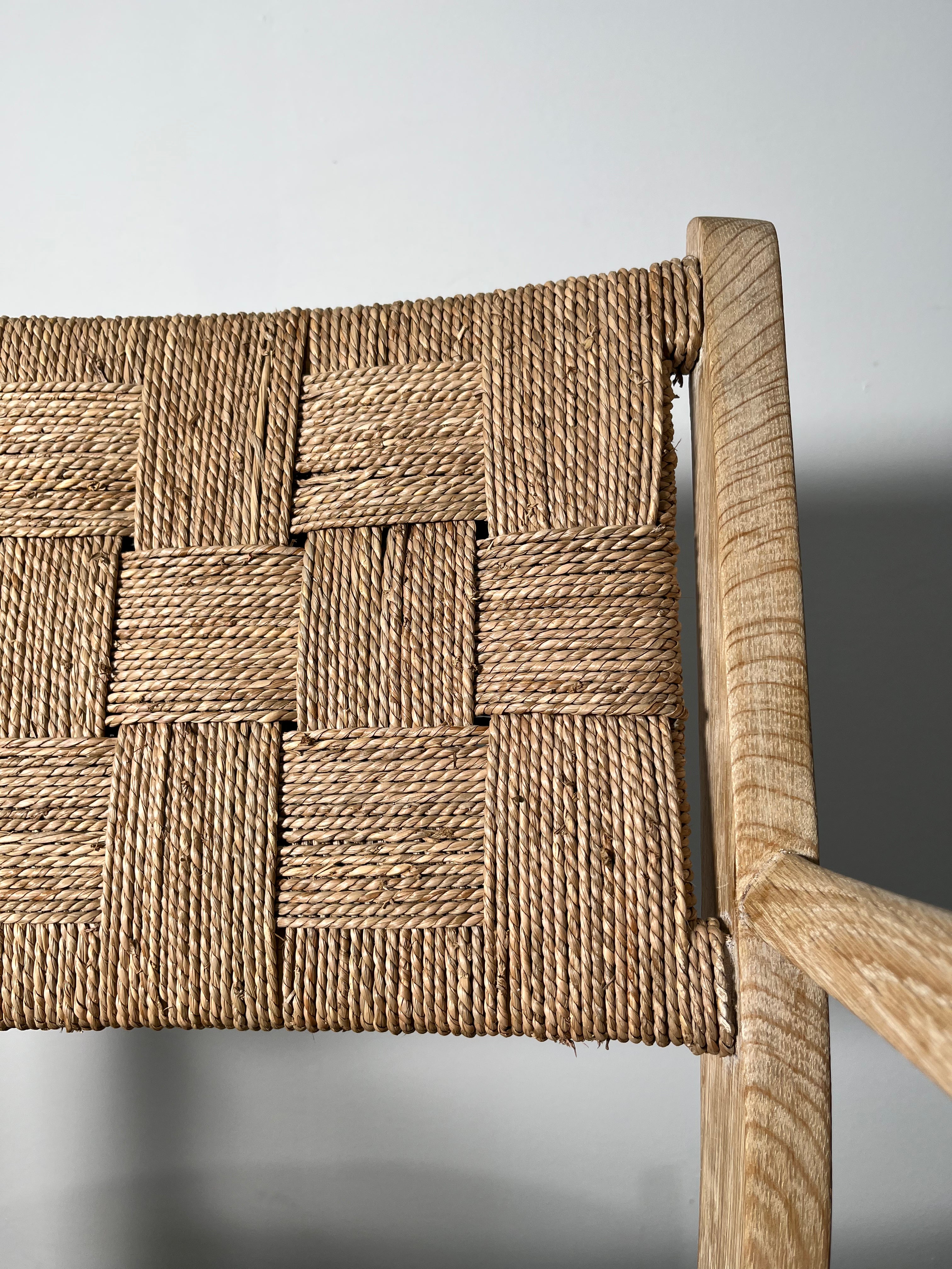 Pair of Oak and Woven Seagrass Arm Chairs