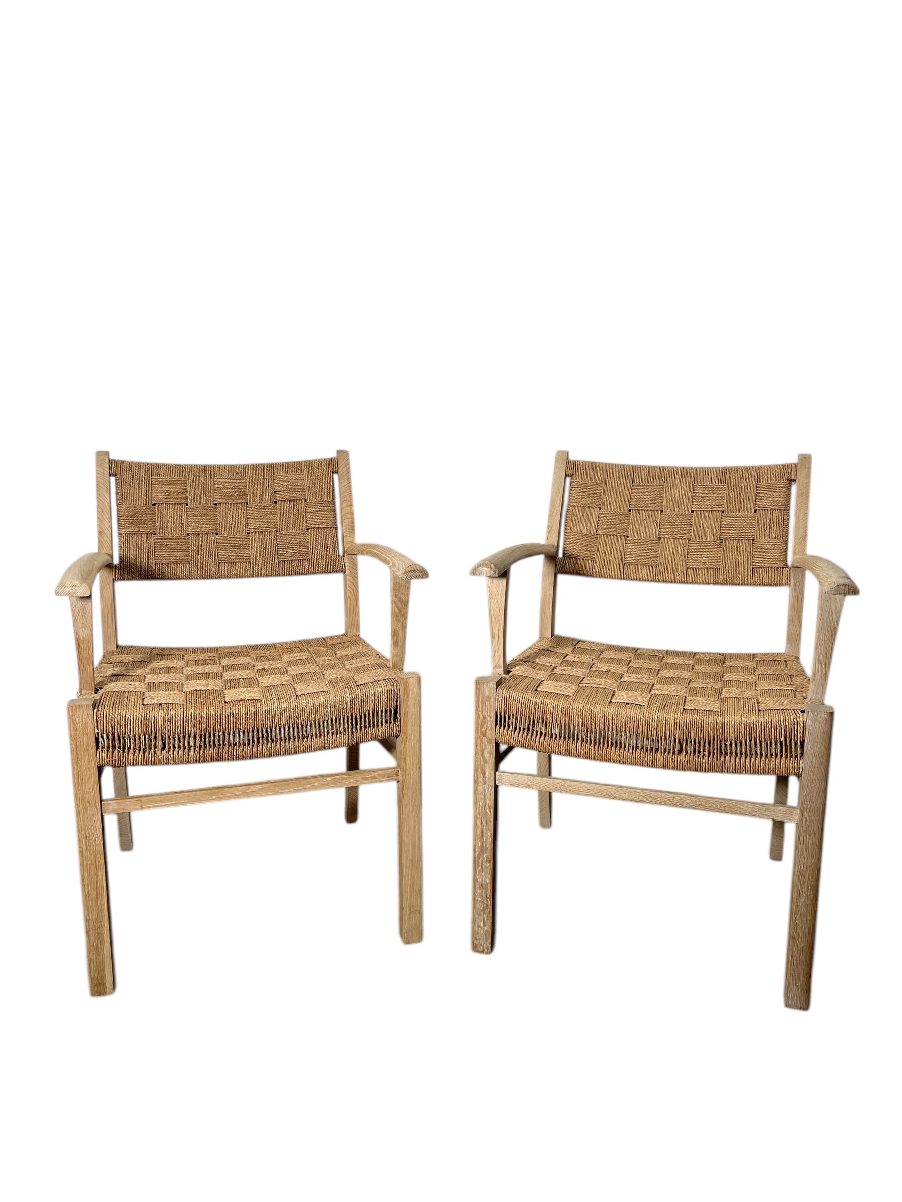 Pair of Oak and Woven Seagrass Arm Chairs