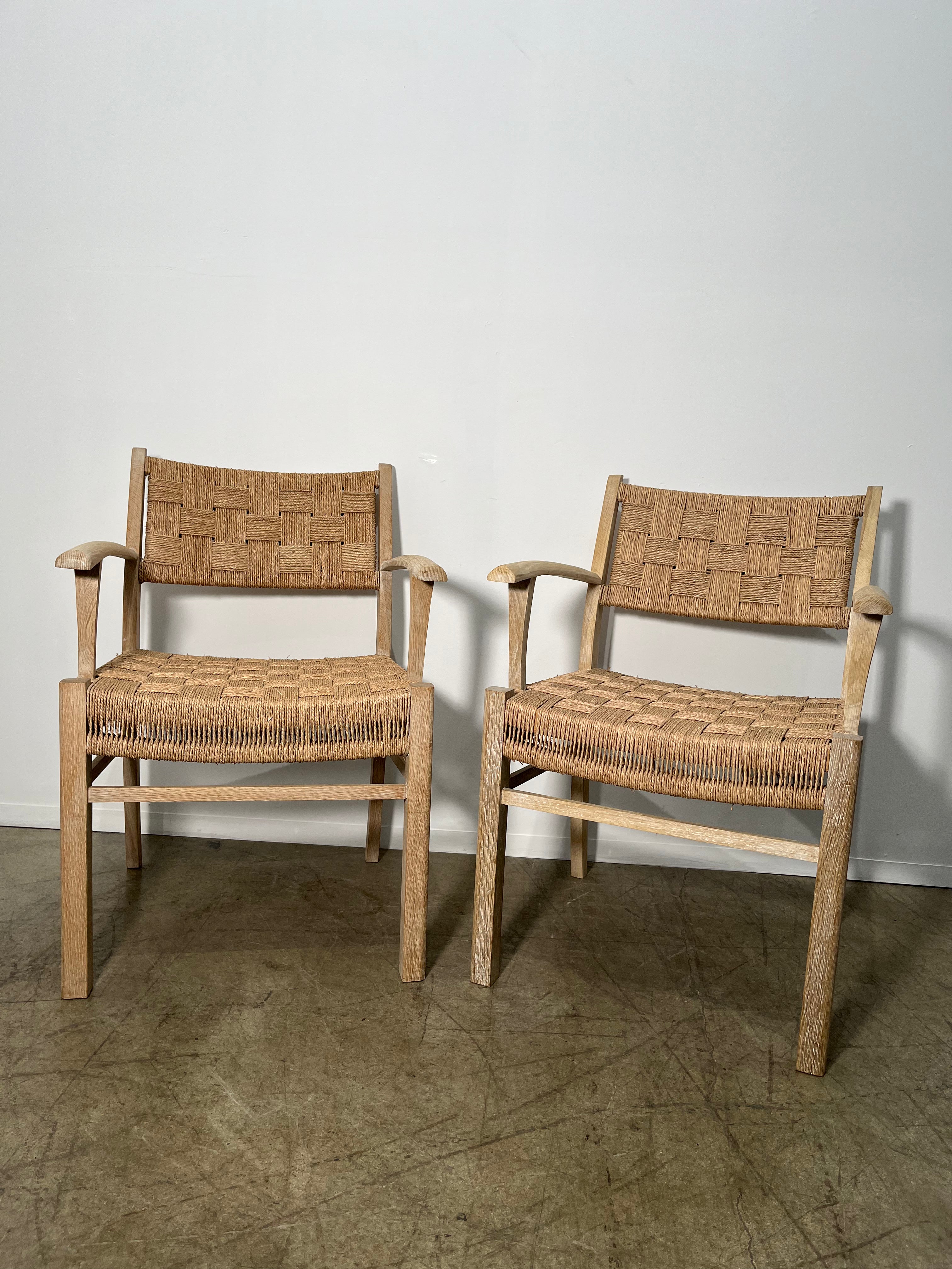 Pair of Oak and Woven Seagrass Arm Chairs