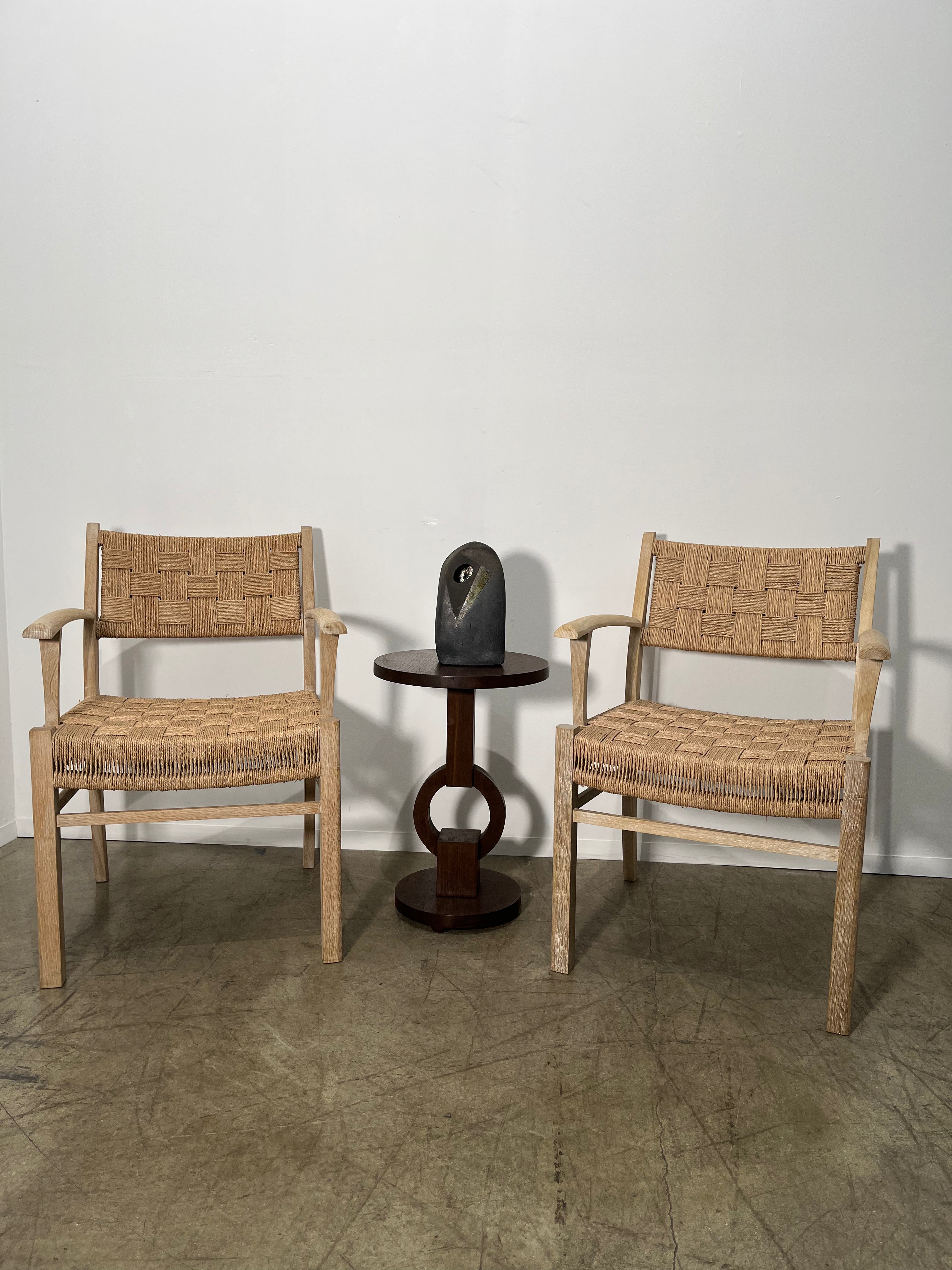 Pair of Oak and Woven Seagrass Arm Chairs