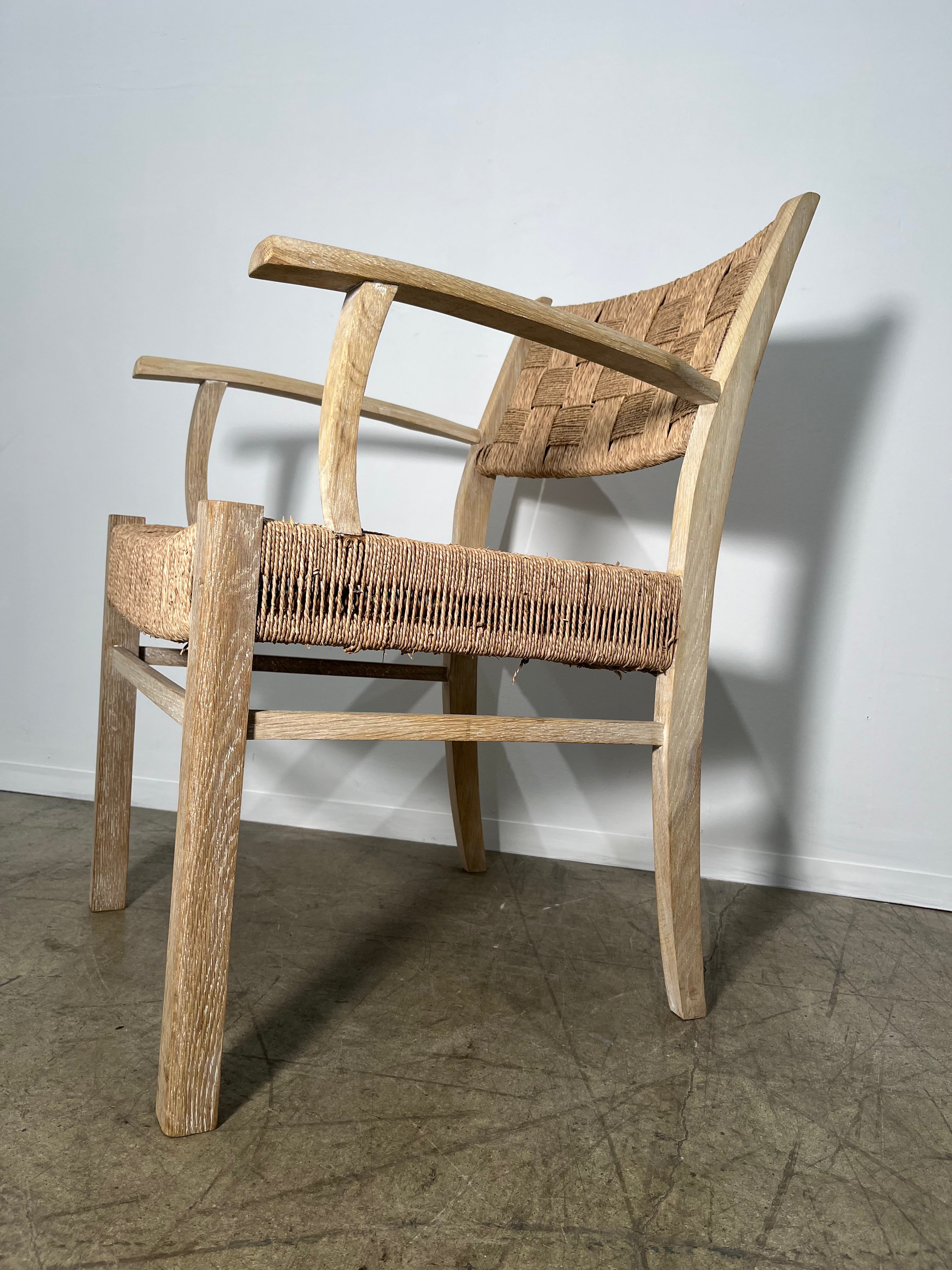 Pair of Oak and Woven Seagrass Arm Chairs