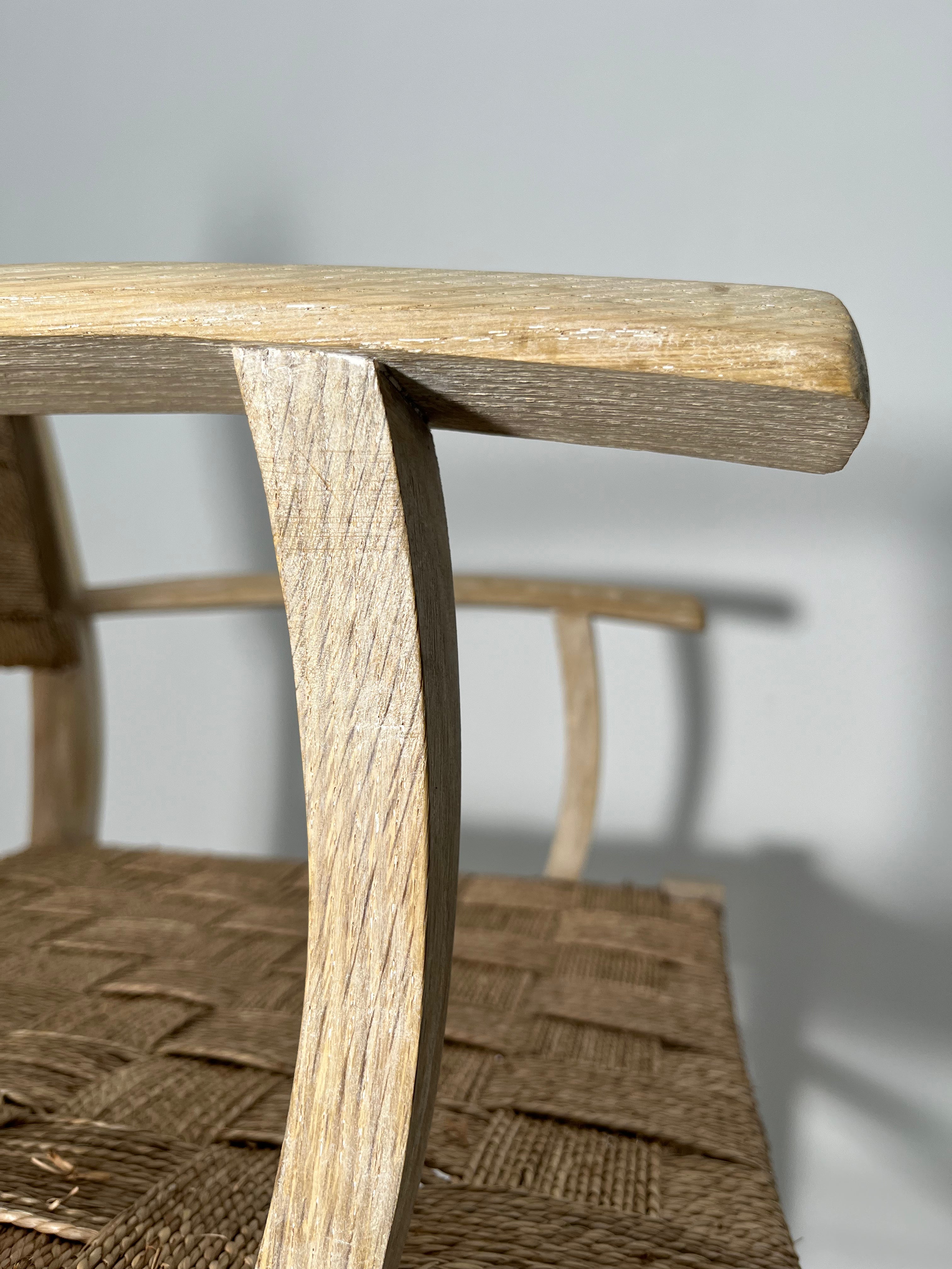Pair of Oak and Woven Seagrass Arm Chairs