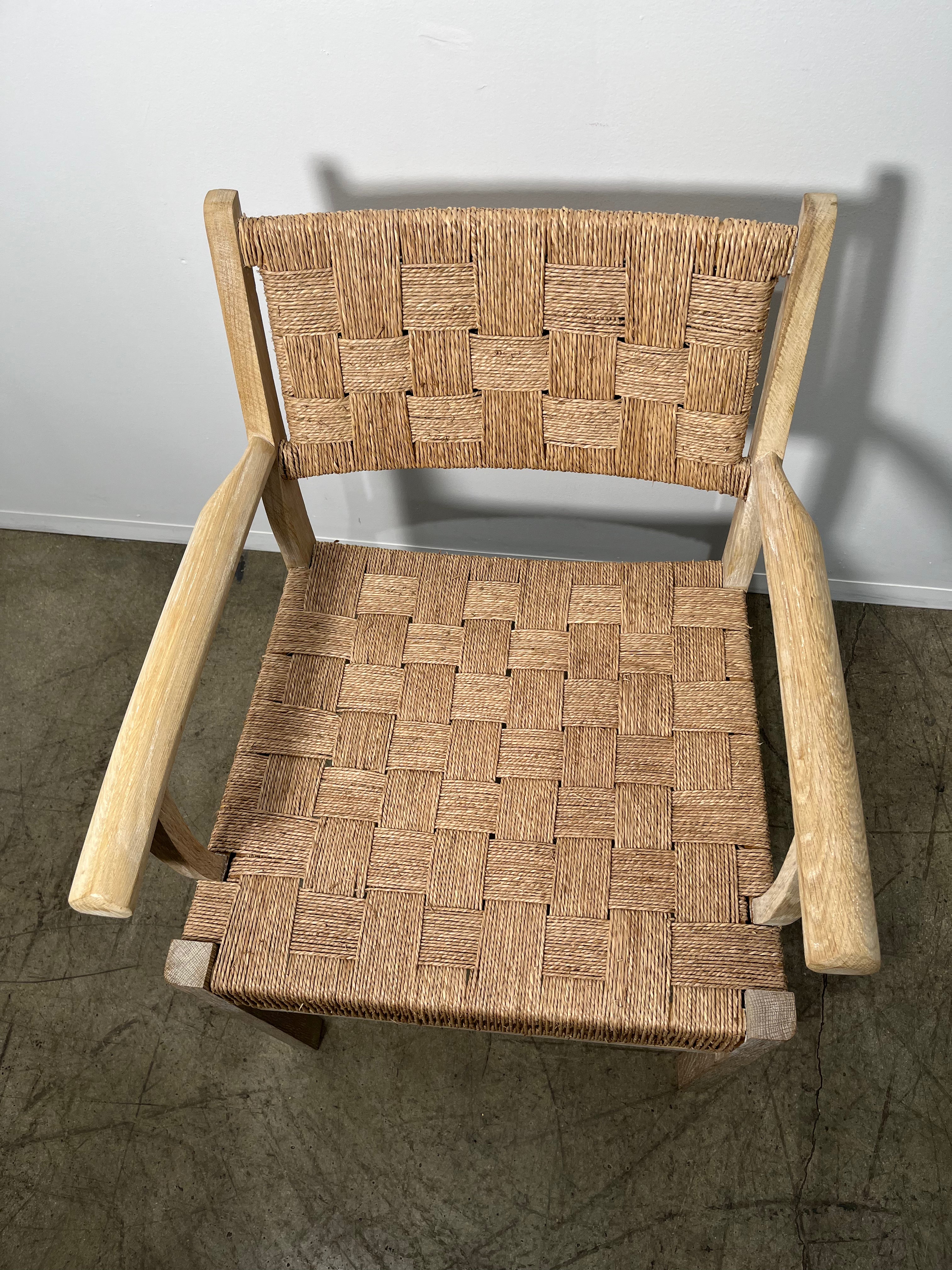 Pair of Oak and Woven Seagrass Arm Chairs