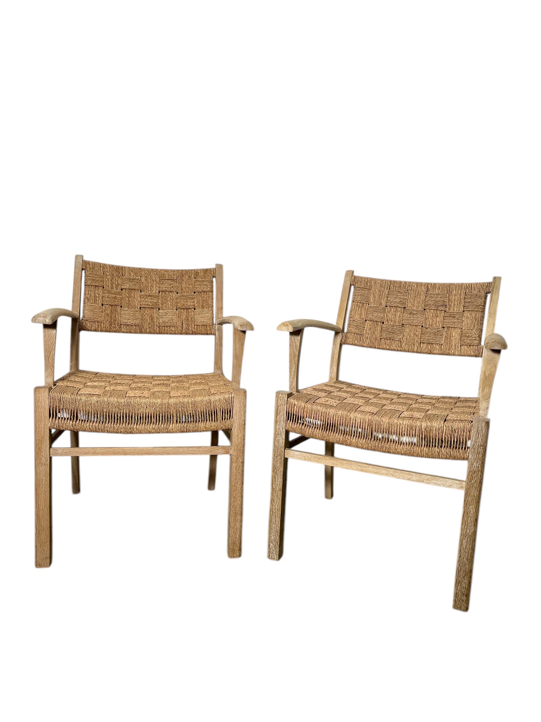 Pair of Oak and Woven Seagrass Arm Chairs