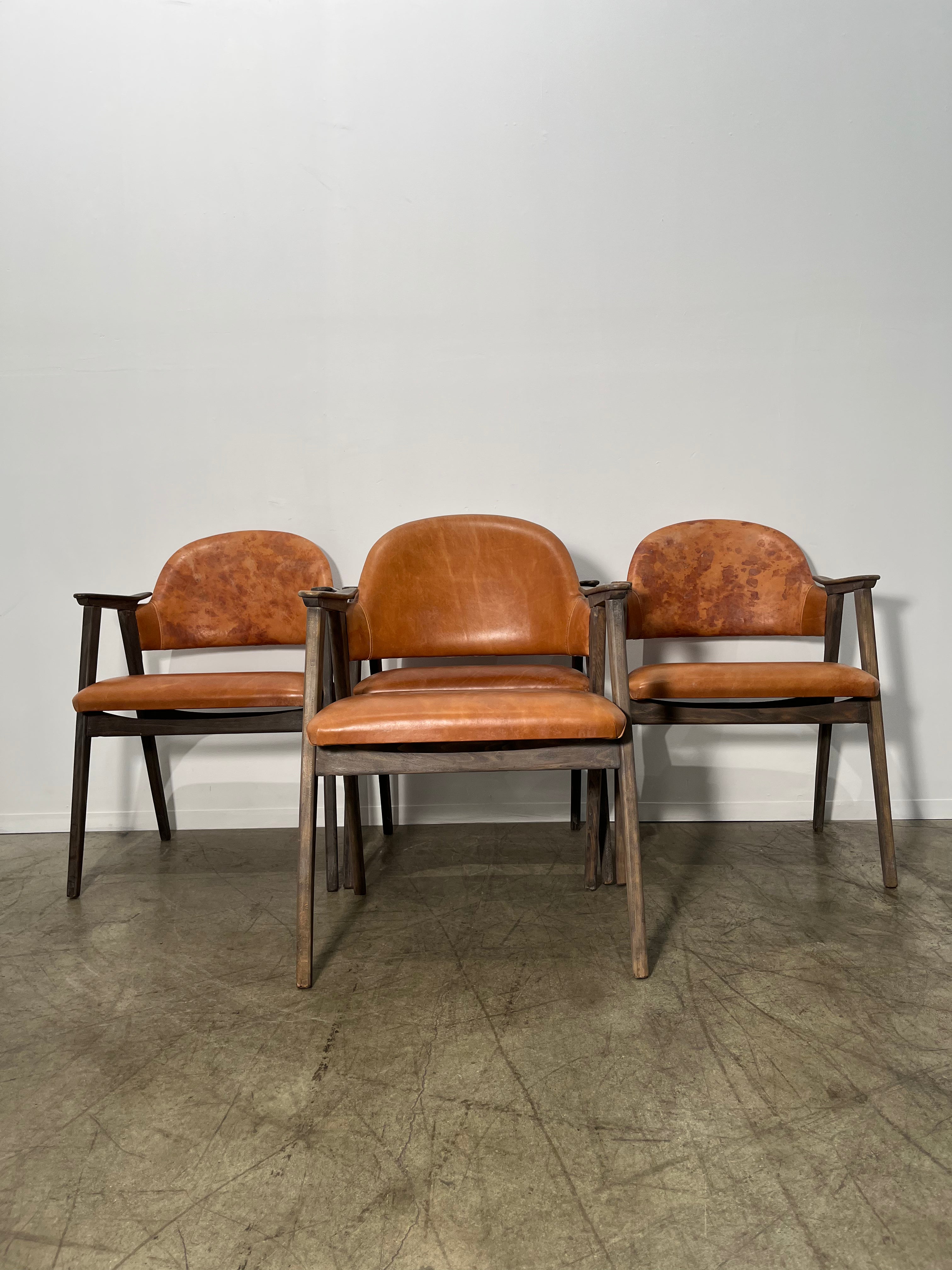 Set of (4) Vintage Danish Leather Dining Arm Chairs