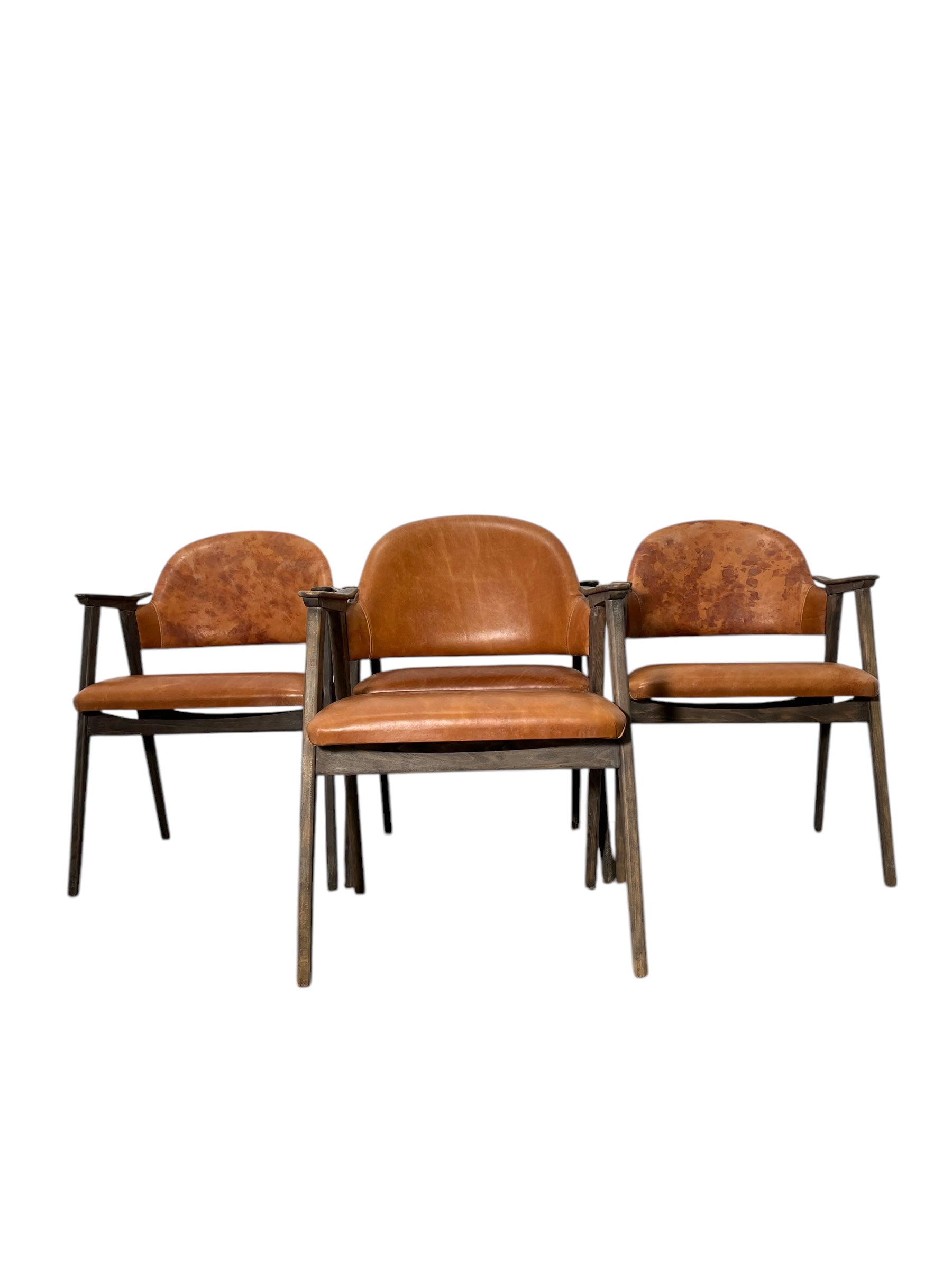 Set of (4) Vintage Danish Leather Dining Arm Chairs