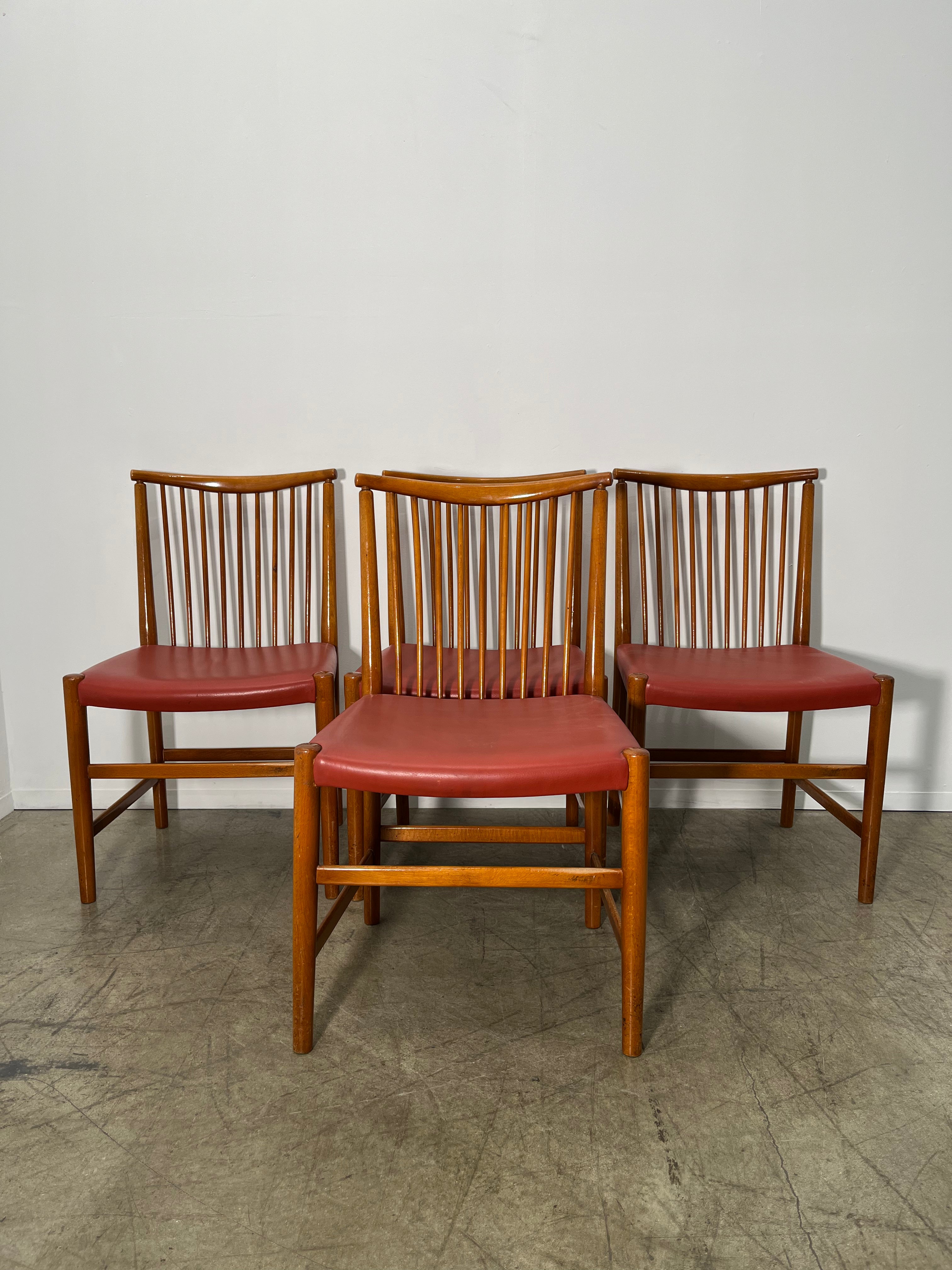 Set of (4) Vintage Danish Dining Chairs with Leather Seats