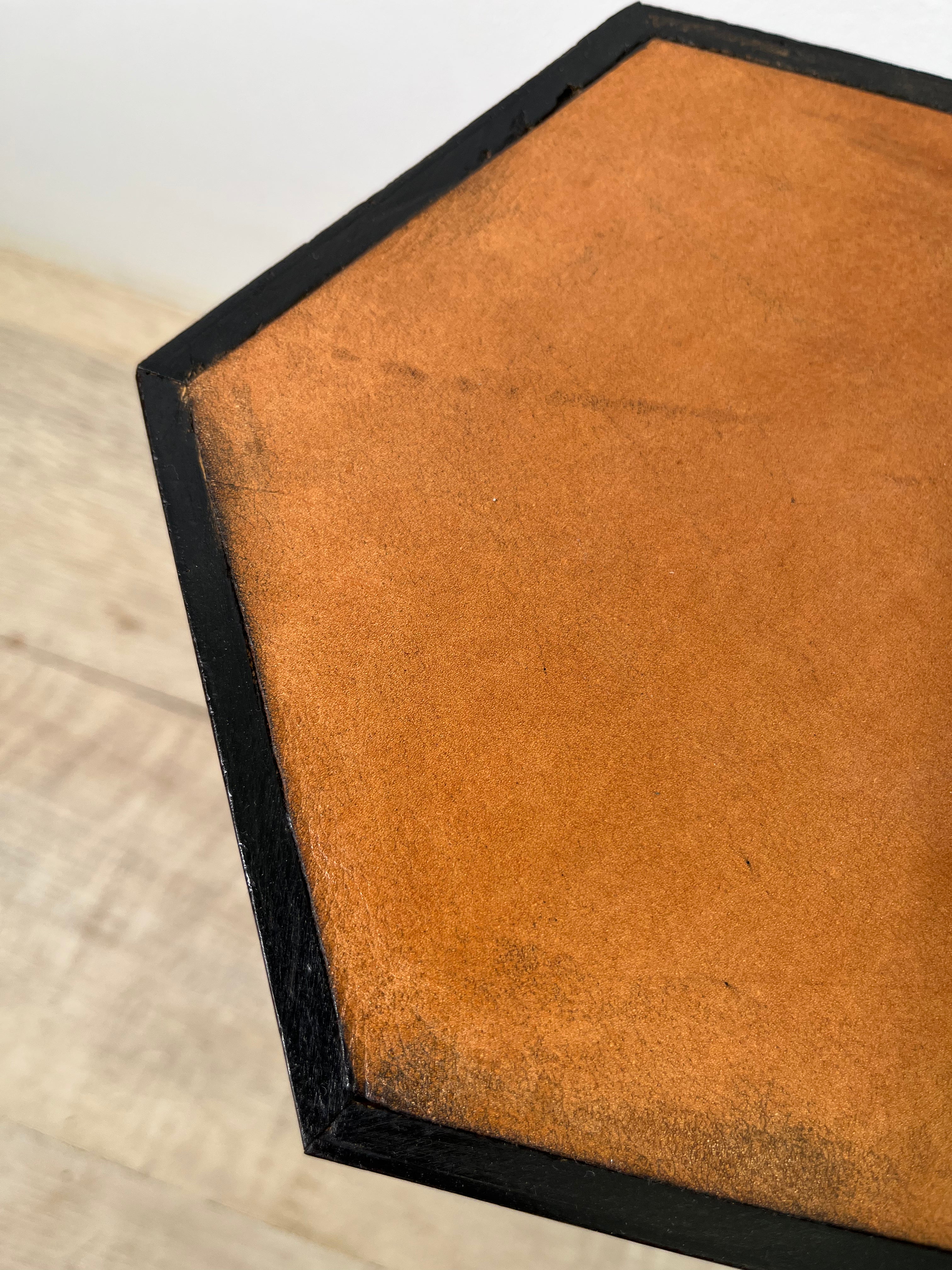 Limited Edition Octagonal Top Side Table of Antique Inlaid Burl Wood