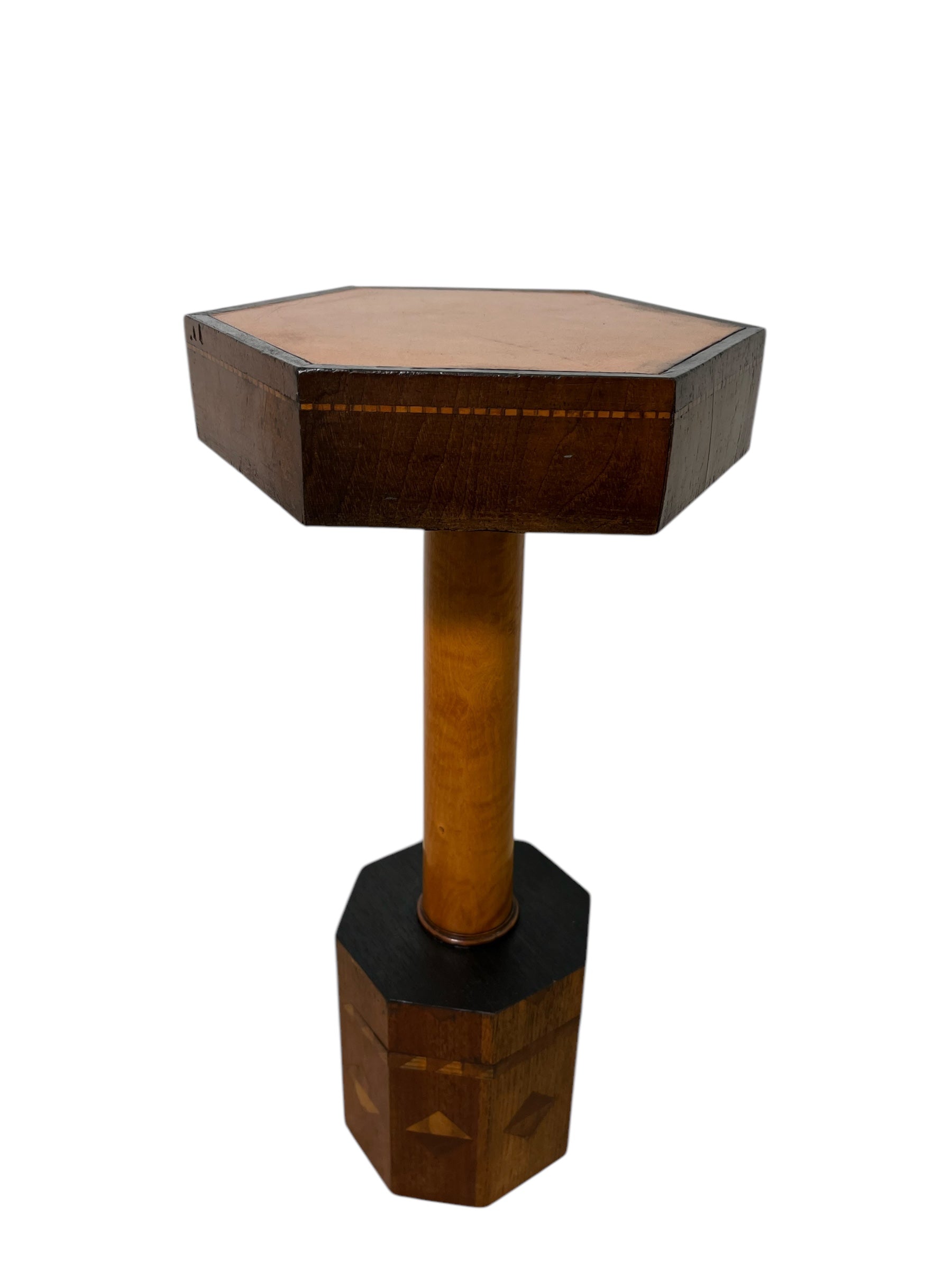 Limited Edition Octagonal Top Side Table of Antique Inlaid Burl Wood