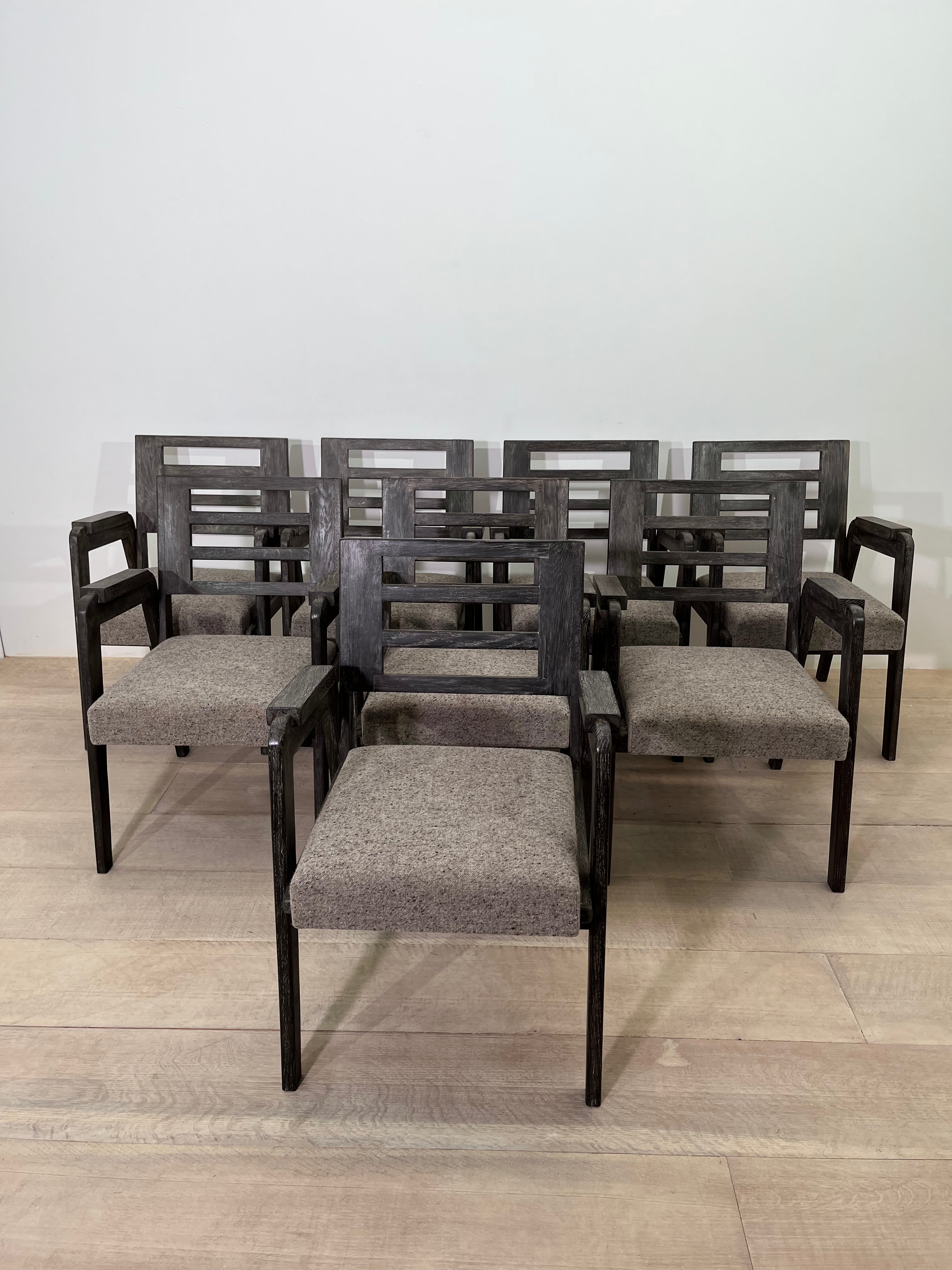 Set of (8) French Cerused Dining Chairs