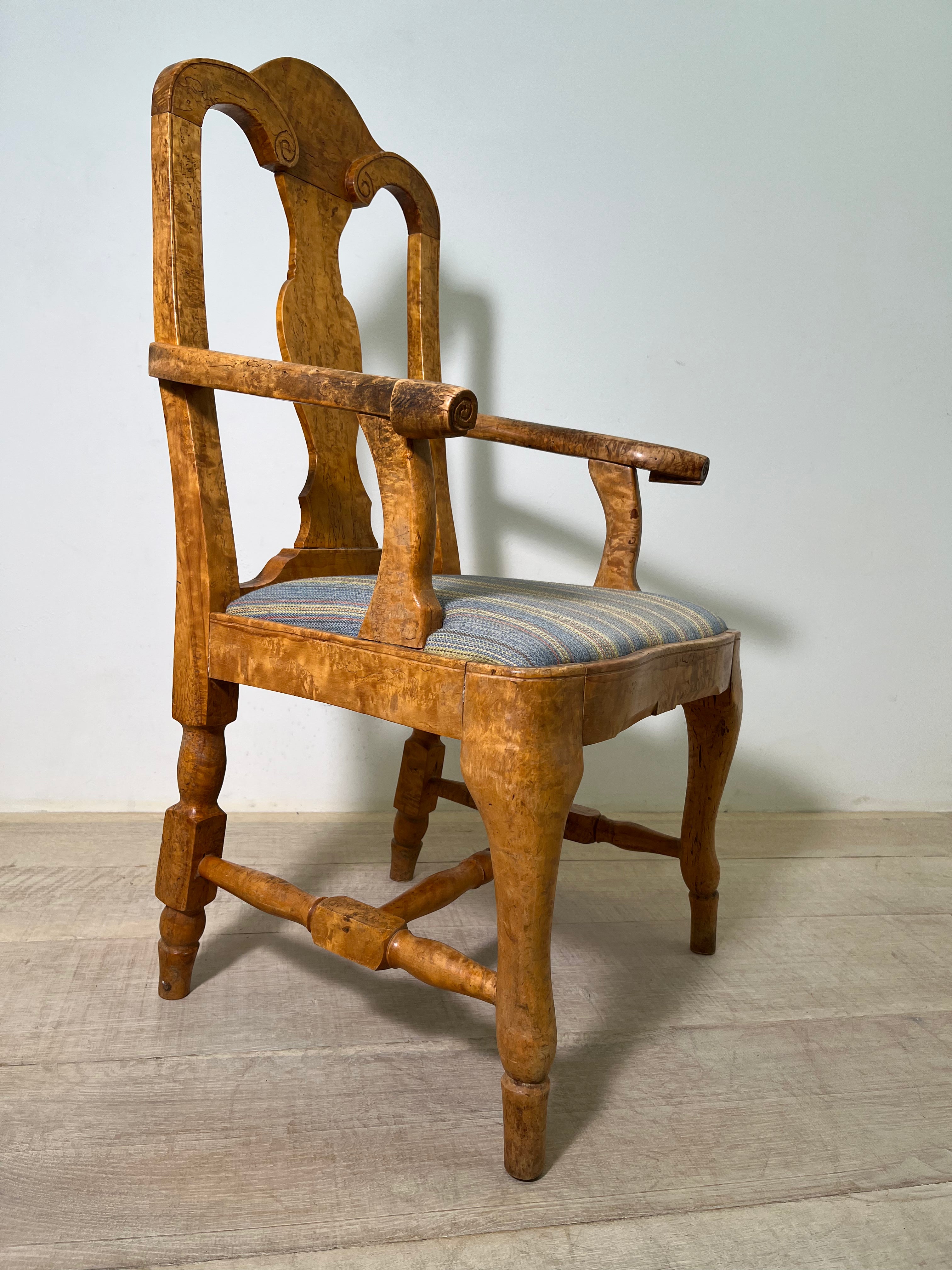 18th Century Swedish Burl Wood Arm Chair