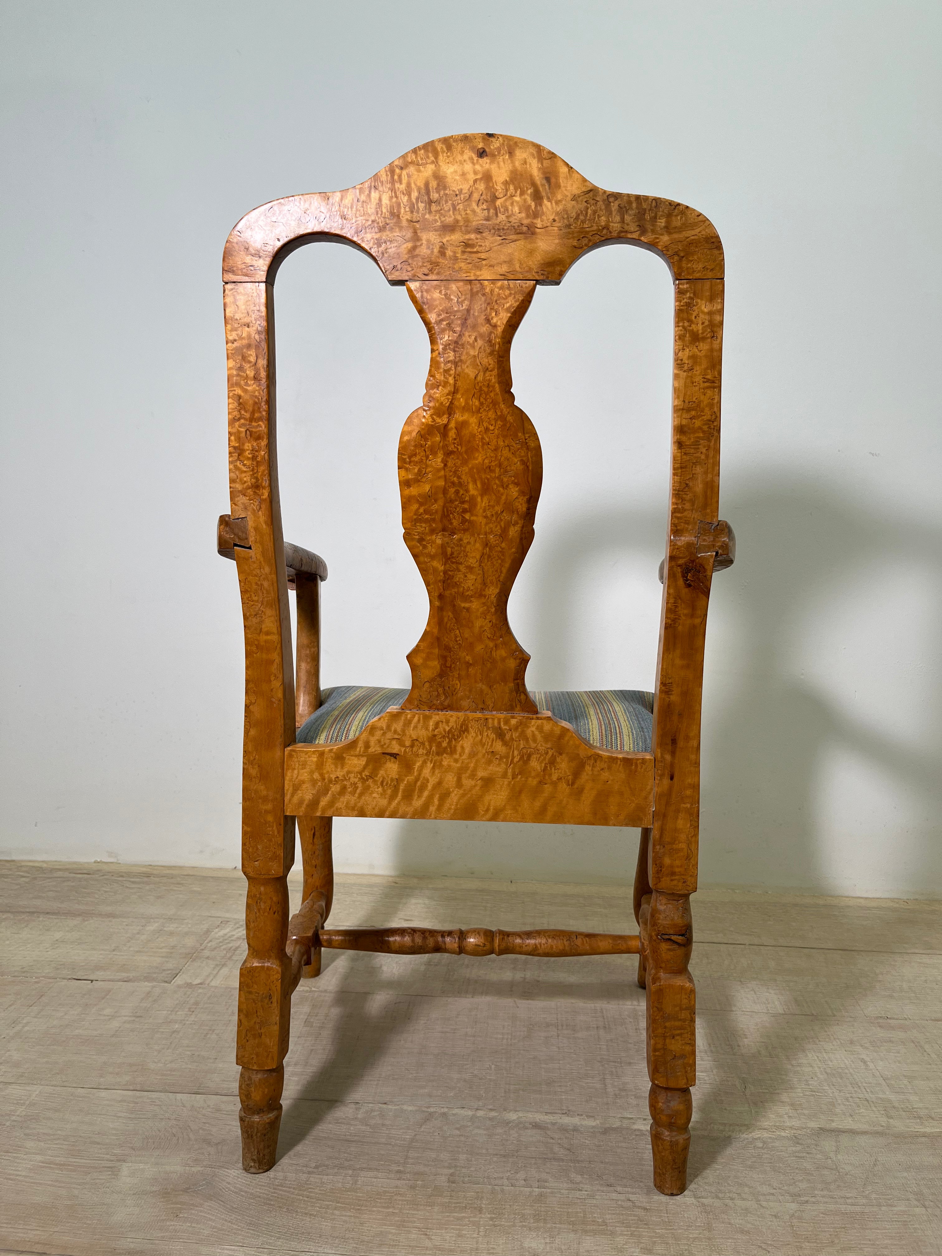 18th Century Swedish Burl Wood Arm Chair