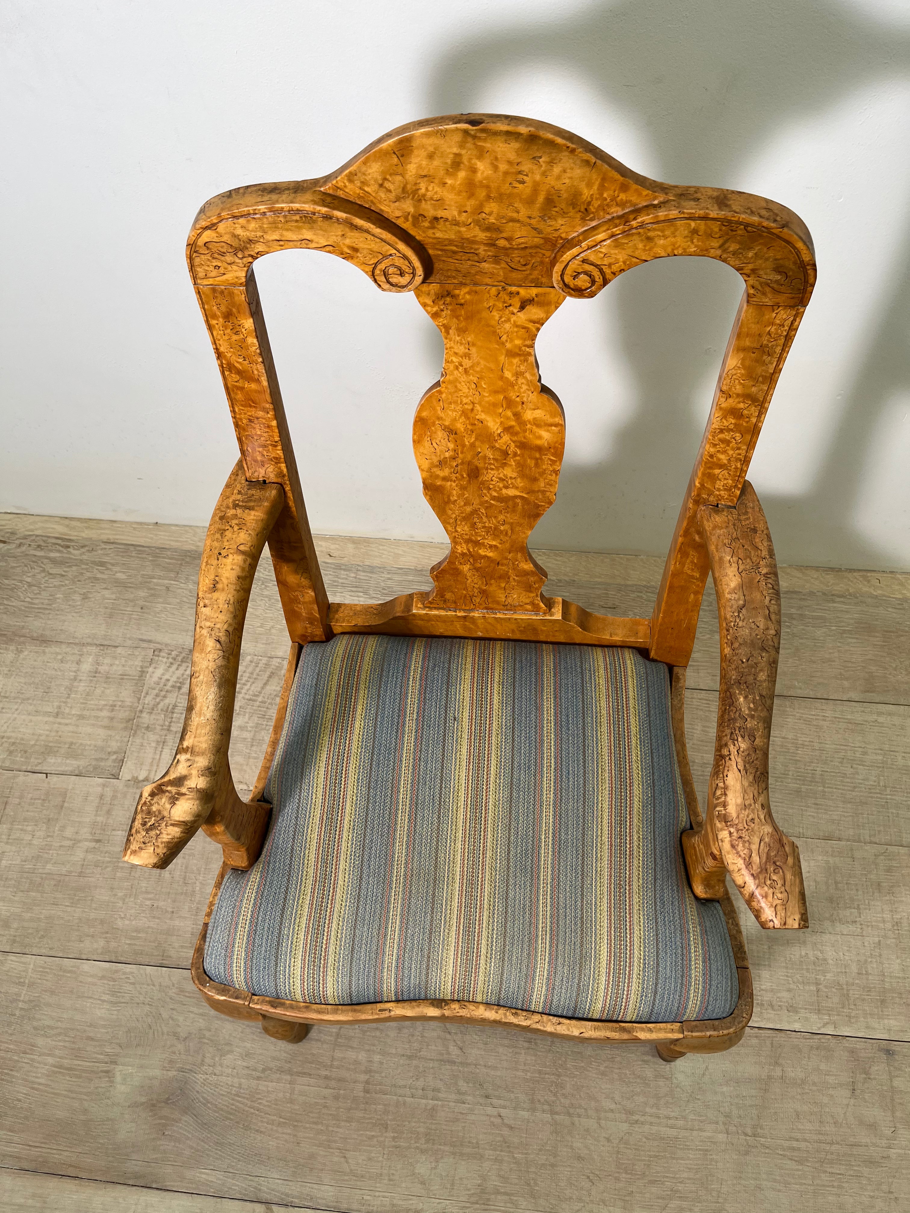 18th Century Swedish Burl Wood Arm Chair
