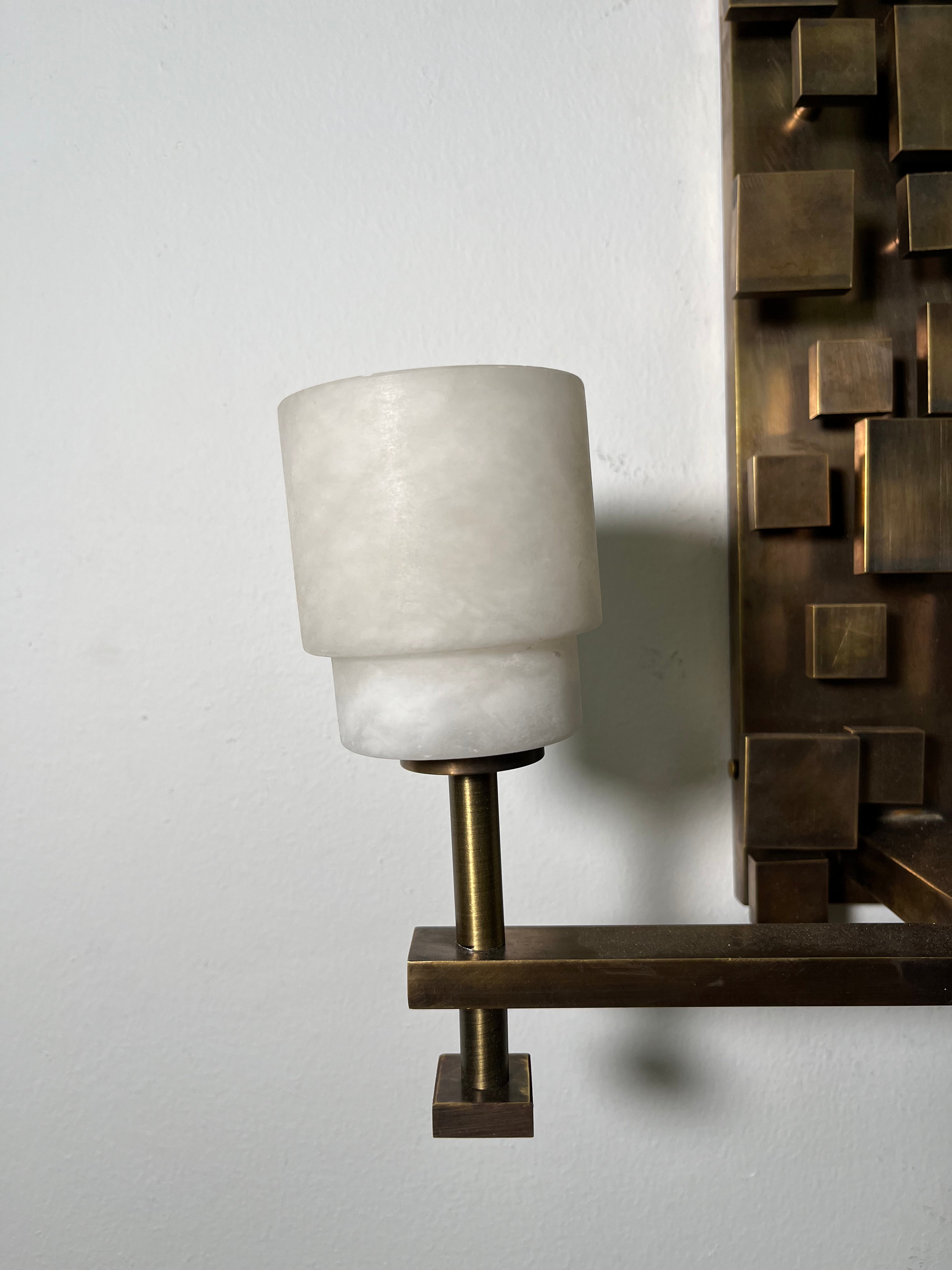 Pair of Limited Edition Bronze Modernist Sconces