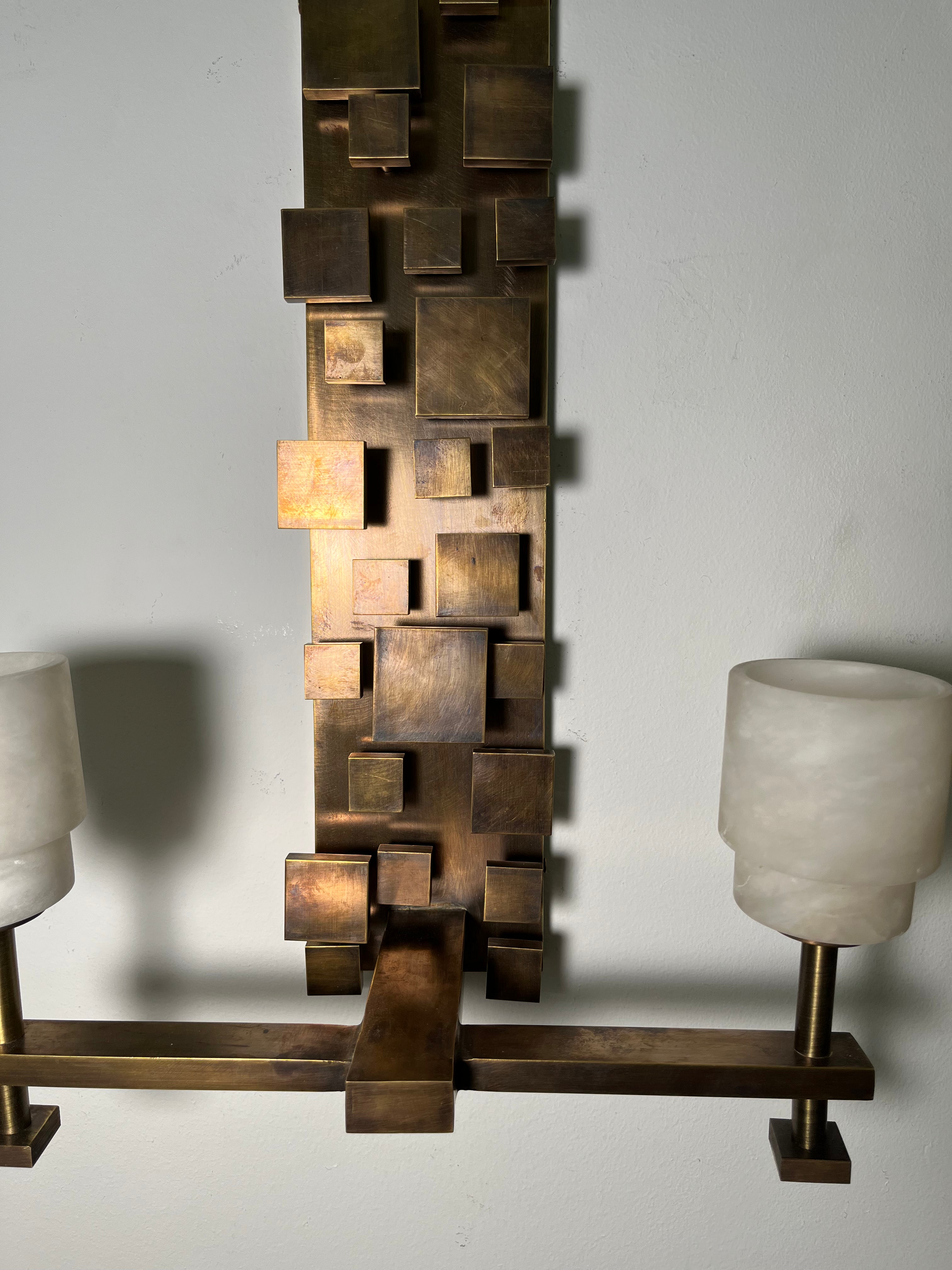 Pair of Limited Edition Bronze Modernist Sconces
