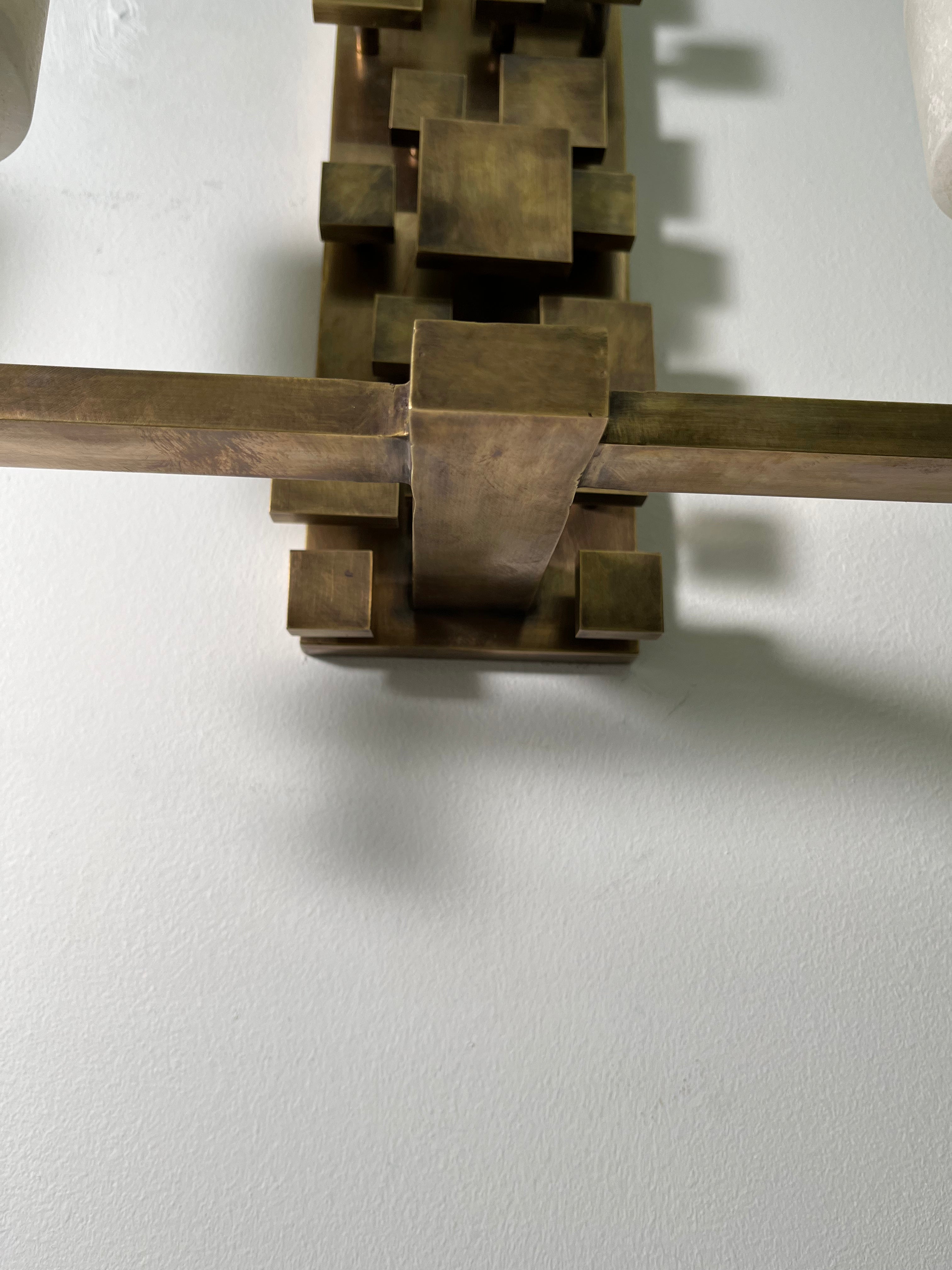 Pair of Limited Edition Bronze Modernist Sconces