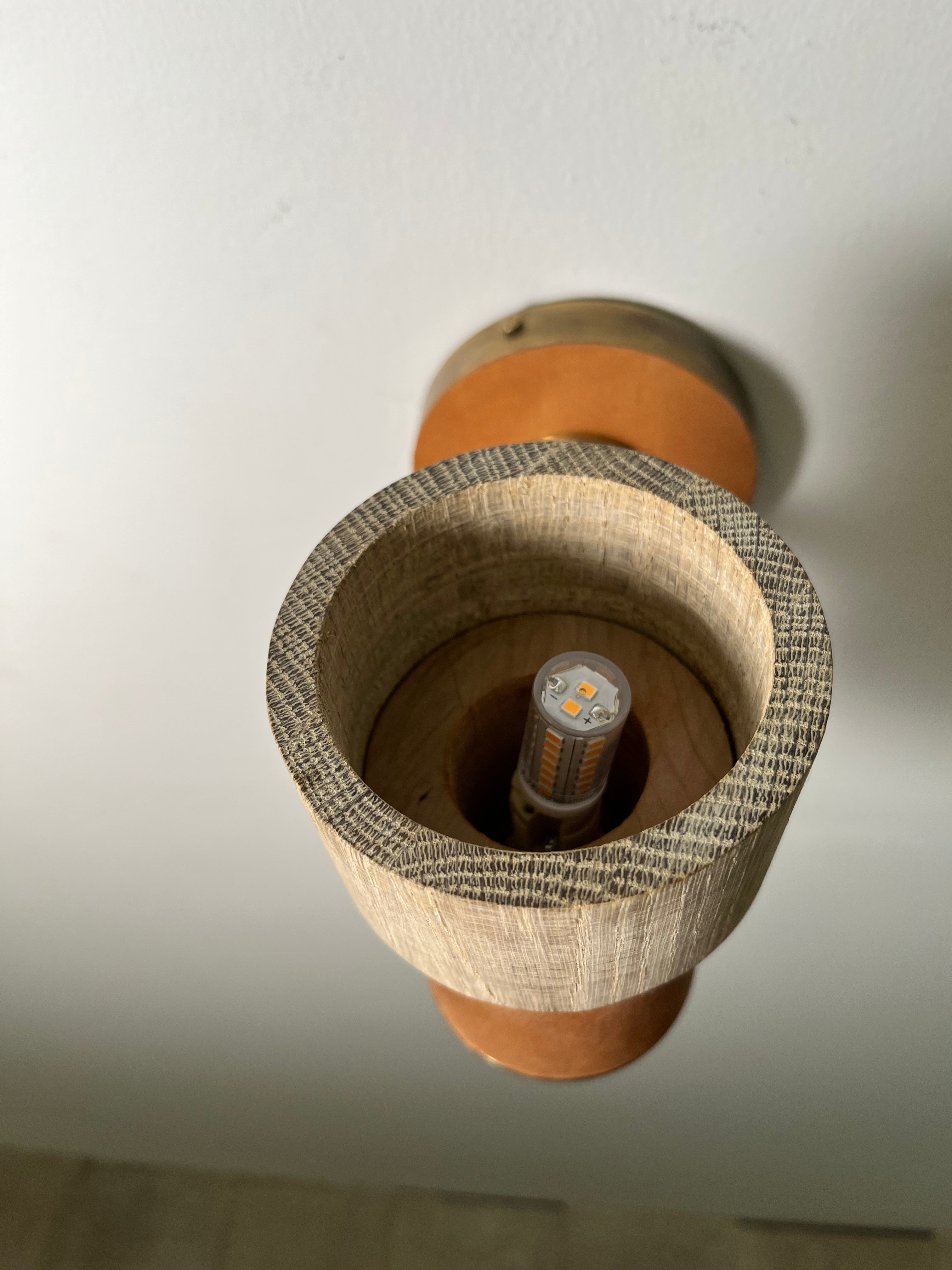 Pair of Limited Edition Oak and Leather Sconces