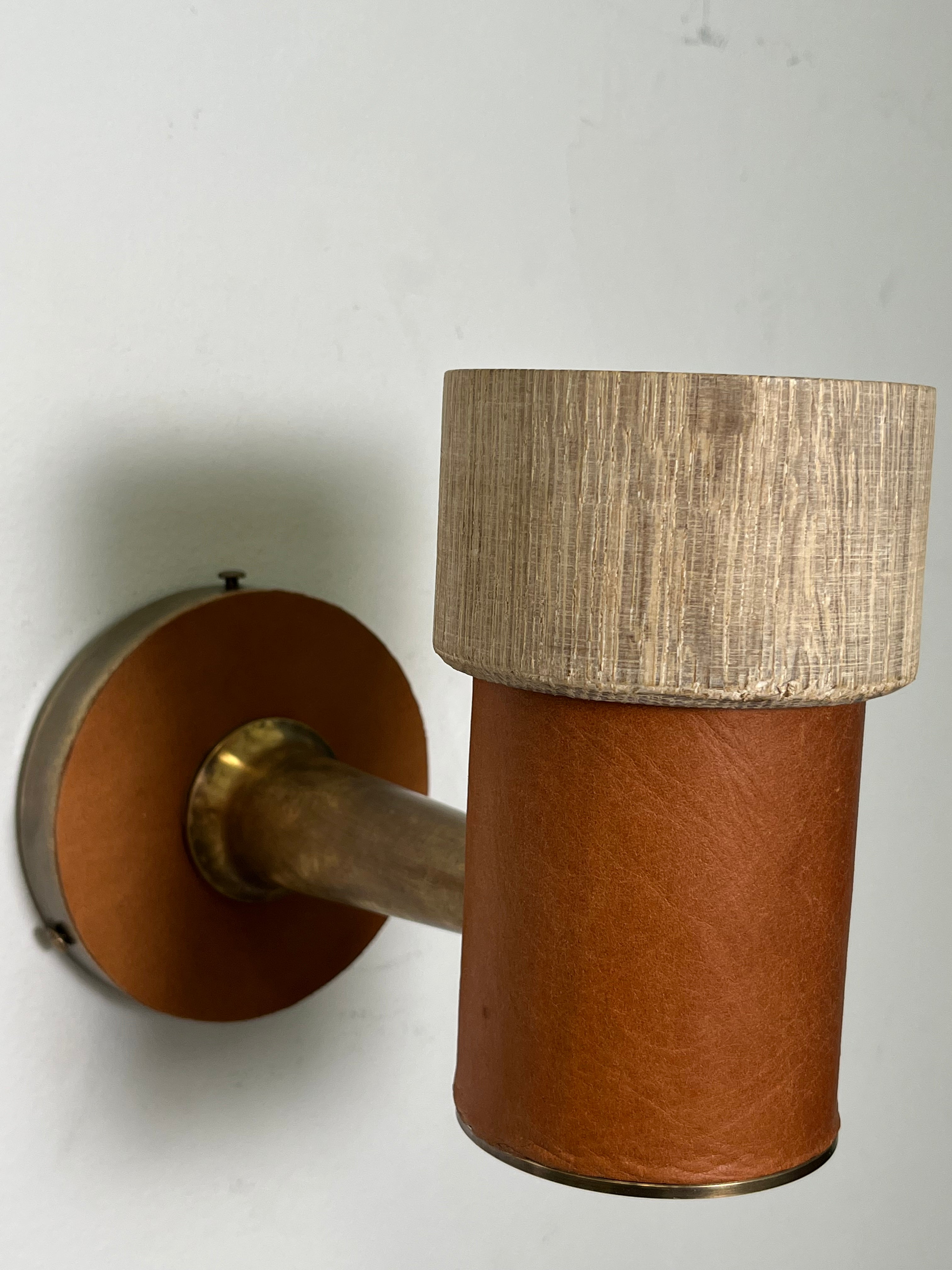 Pair of Limited Edition Oak and Leather Sconces