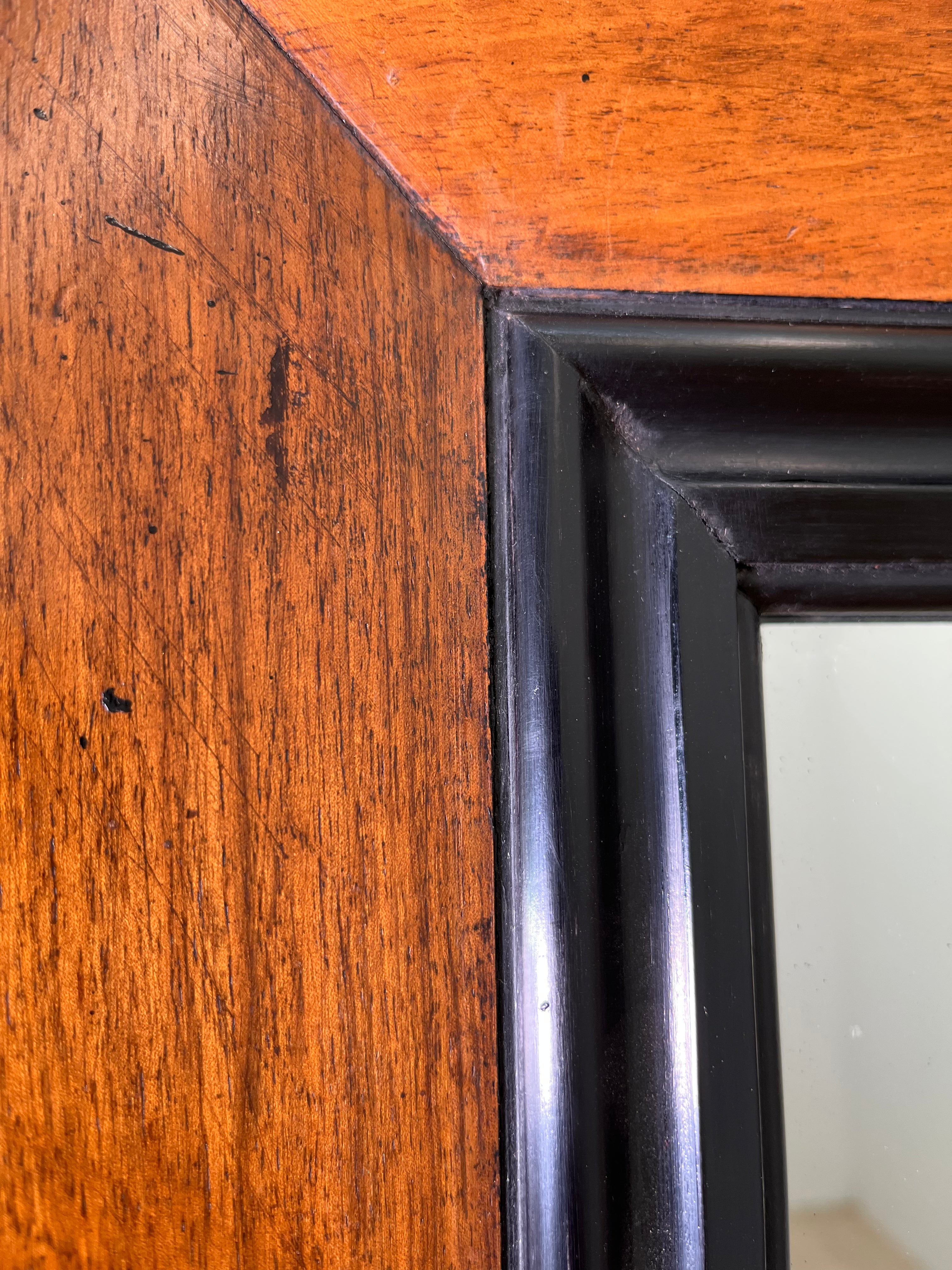 Large English Burl and Ebonized Mirror