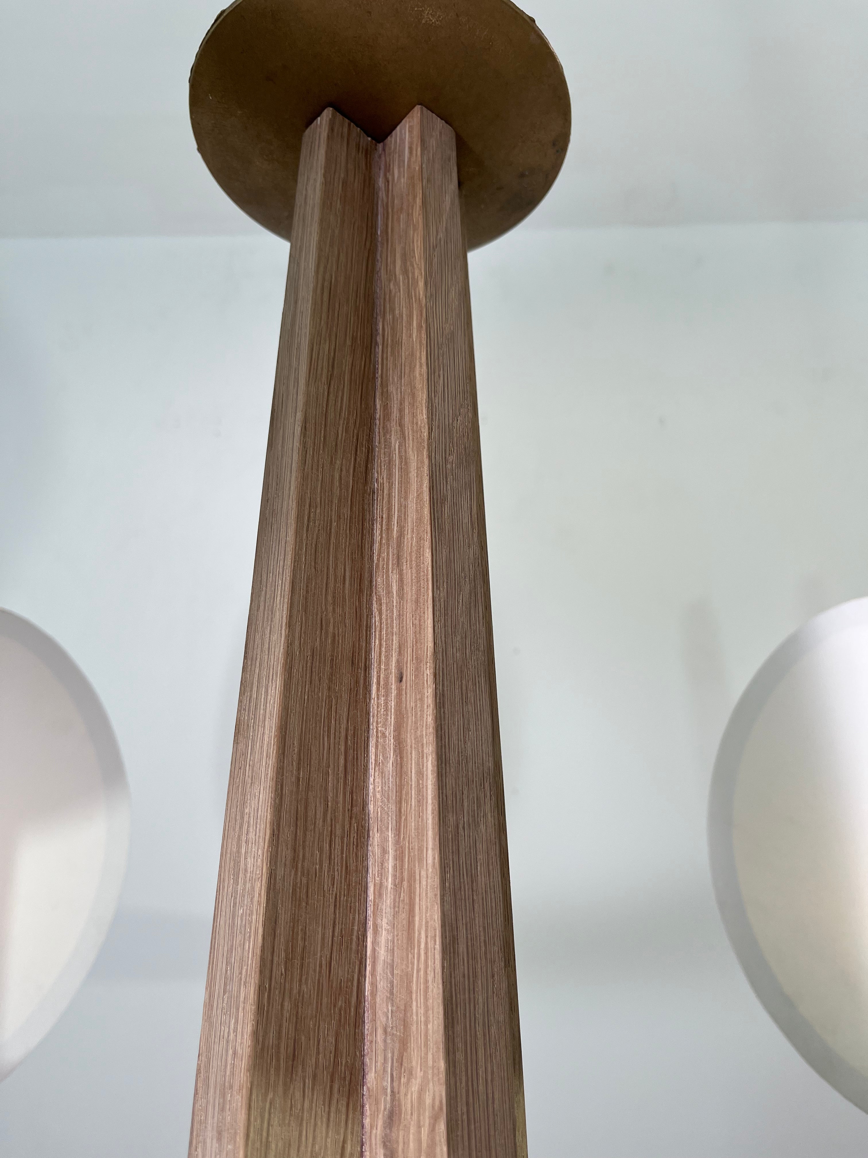 Limited Edition Walnut, Brass and Patinated Aluminum Chandelier