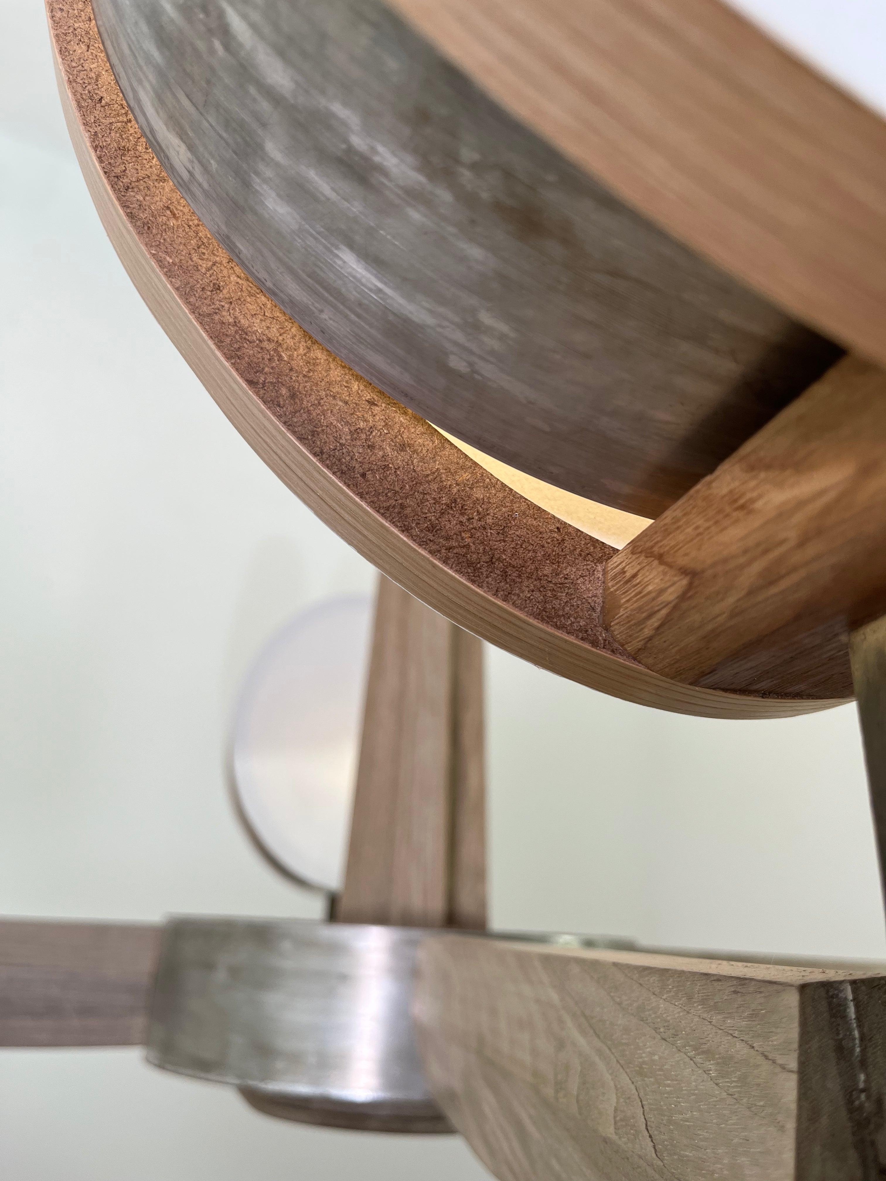 Limited Edition Walnut, Brass and Patinated Aluminum Chandelier