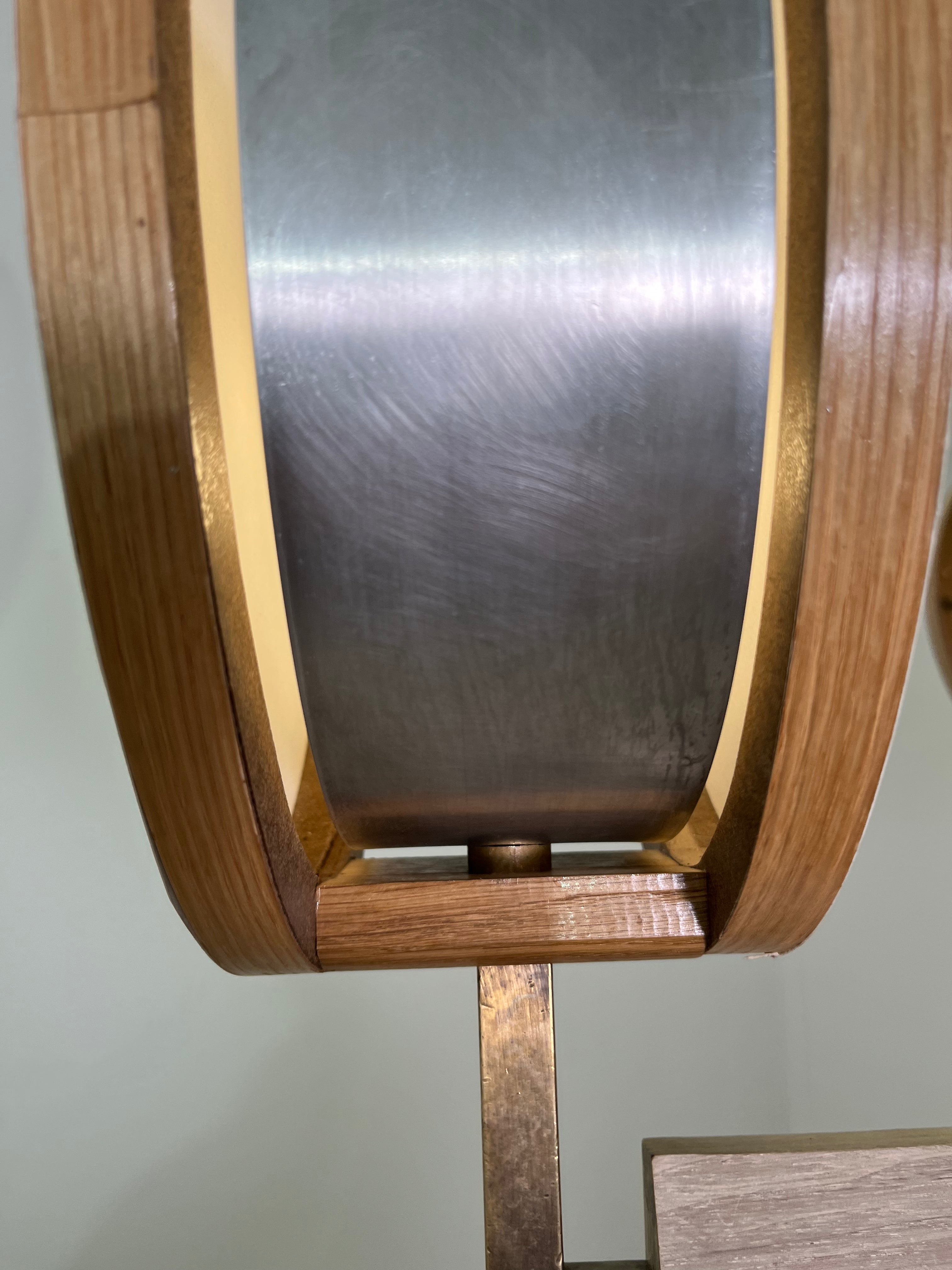 Limited Edition Walnut, Brass and Patinated Aluminum Chandelier